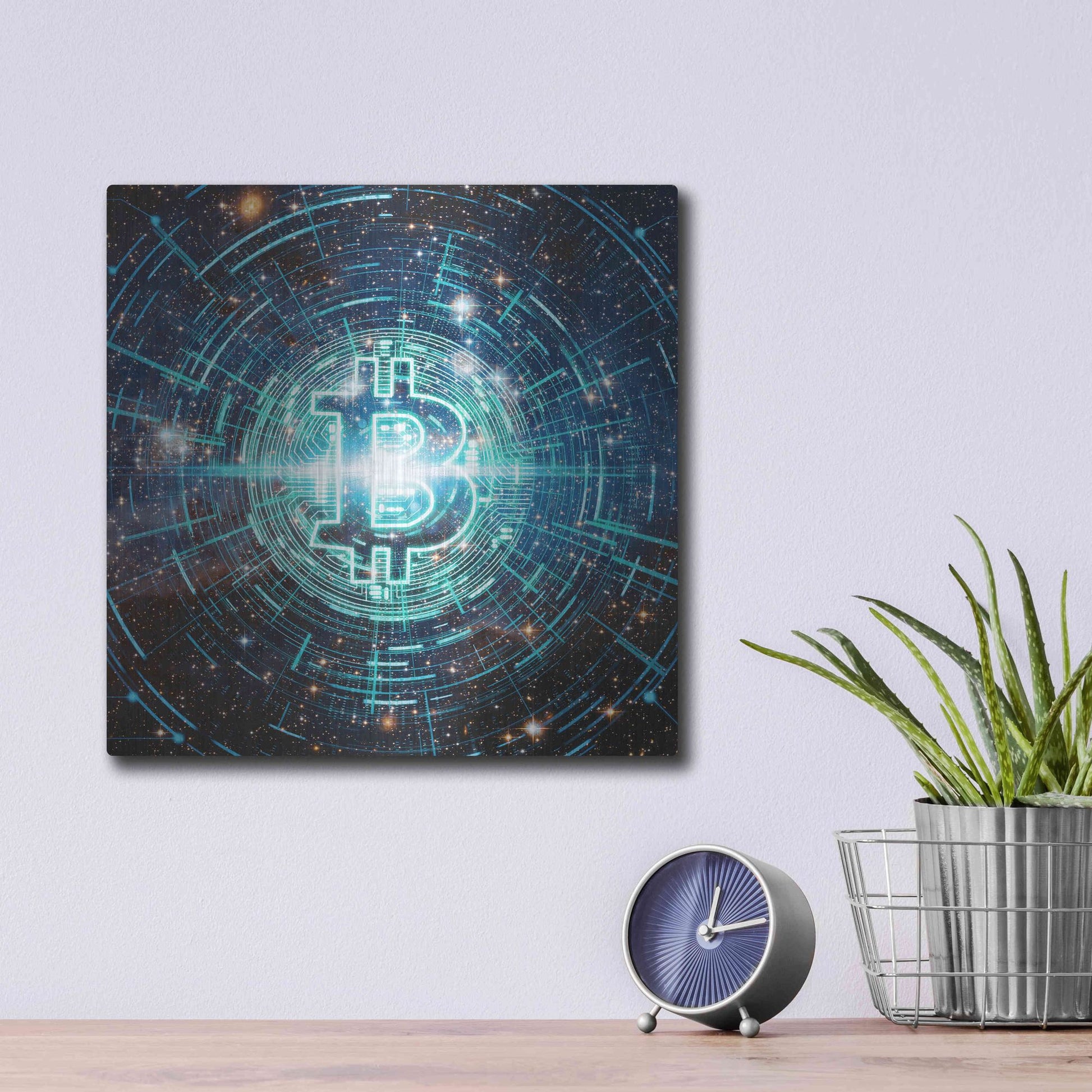 Luxe Metal Art 'Cyber Bitcoin', Metal Wall Art,12x12