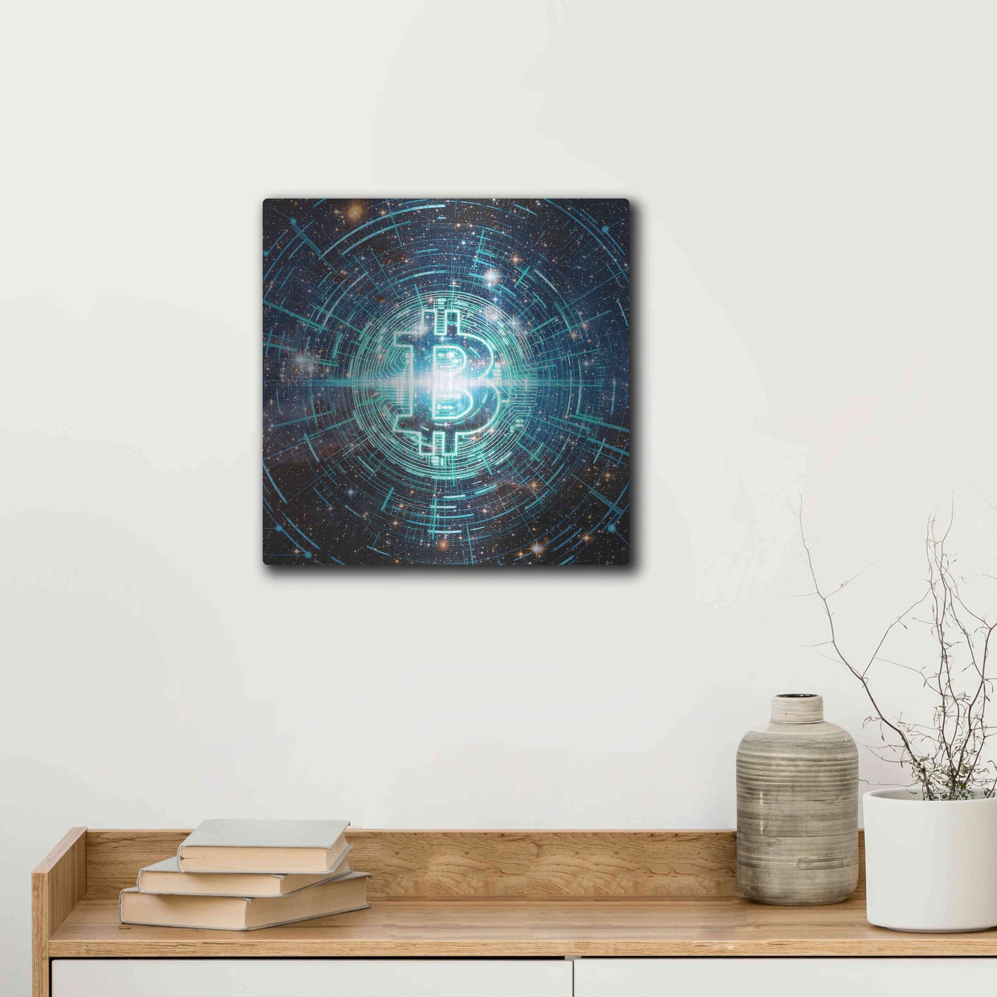 Luxe Metal Art 'Cyber Bitcoin', Metal Wall Art,12x12