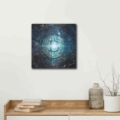 Luxe Metal Art 'Cyber Bitcoin', Metal Wall Art,12x12