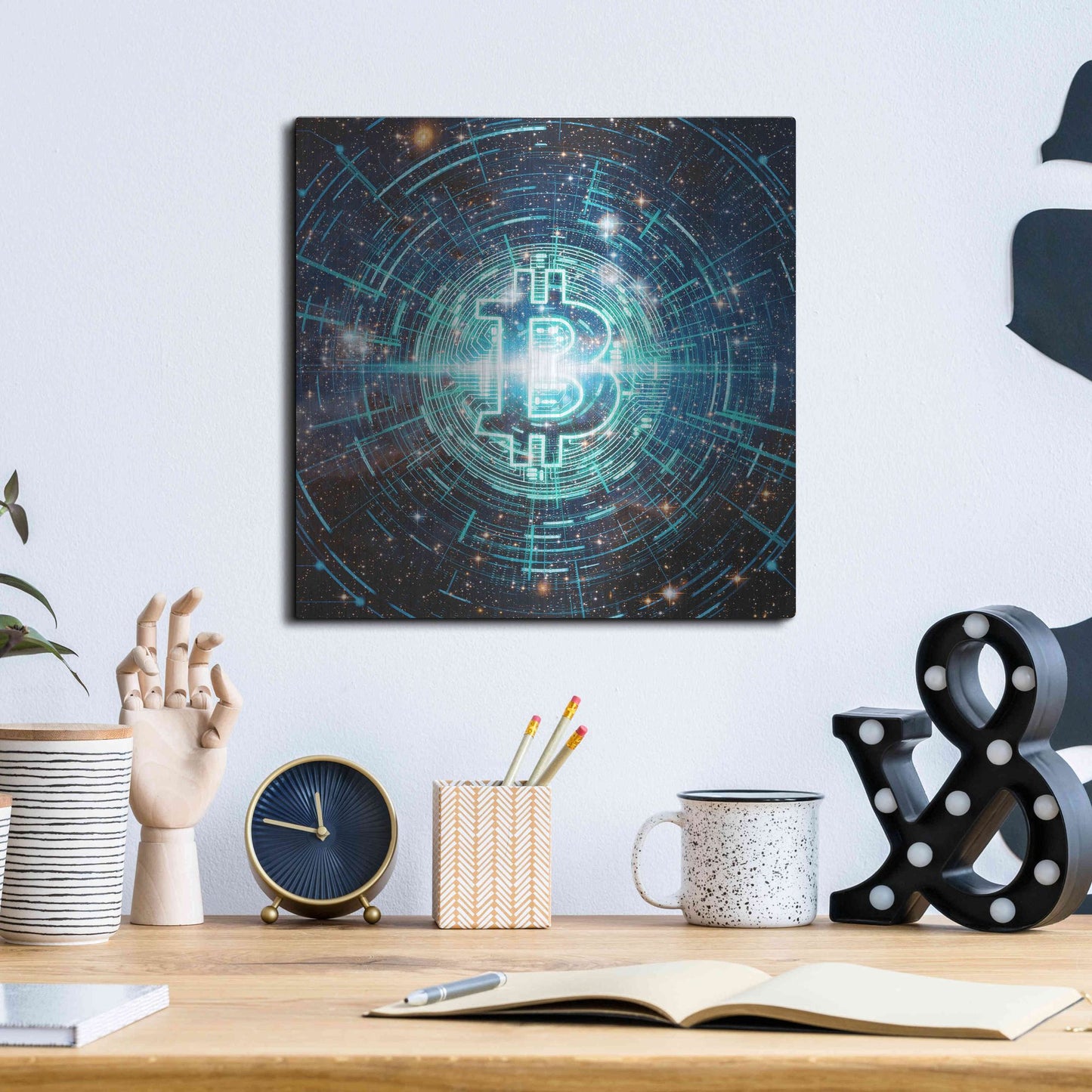 Luxe Metal Art 'Cyber Bitcoin', Metal Wall Art,12x12