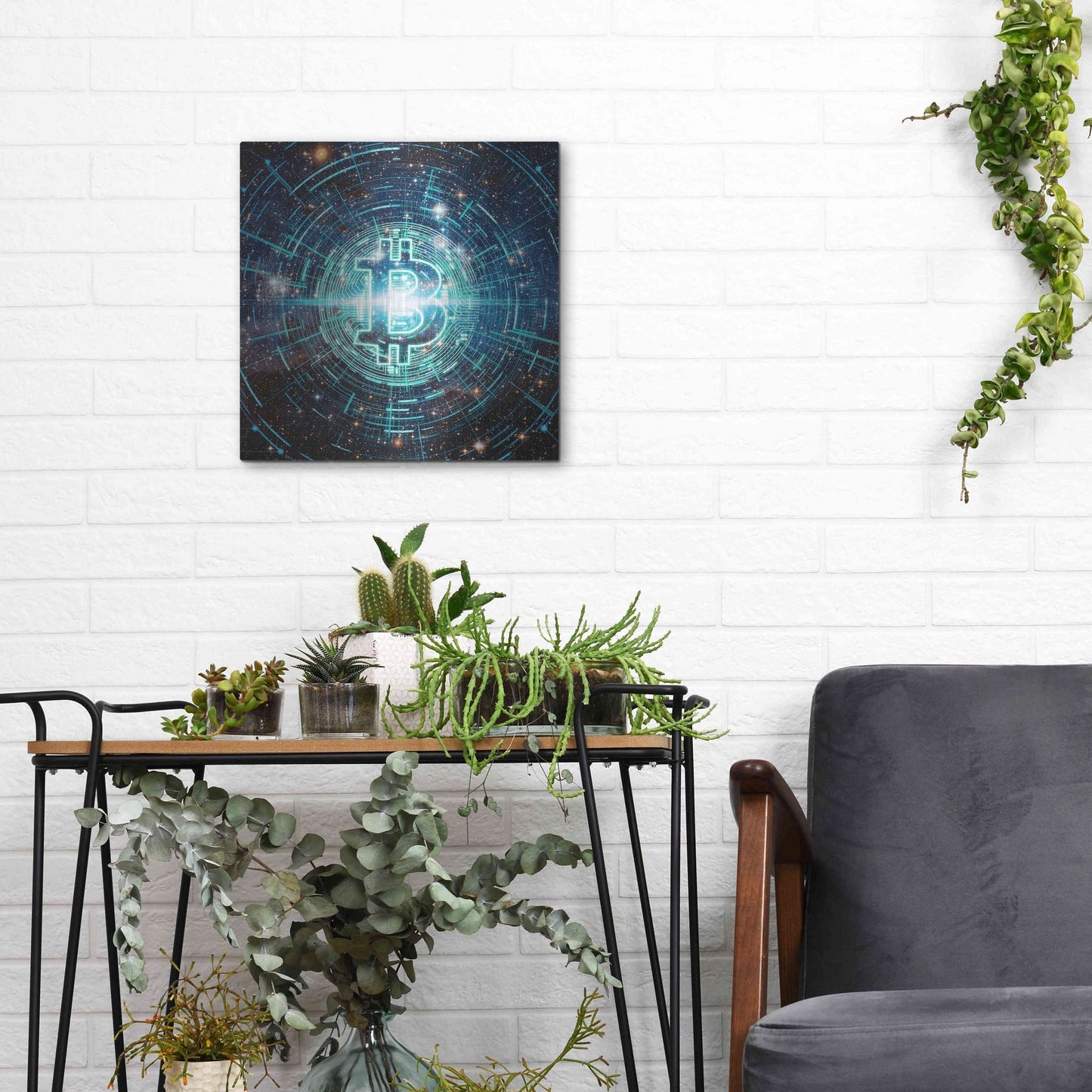 Luxe Metal Art 'Cyber Bitcoin', Metal Wall Art,12x12