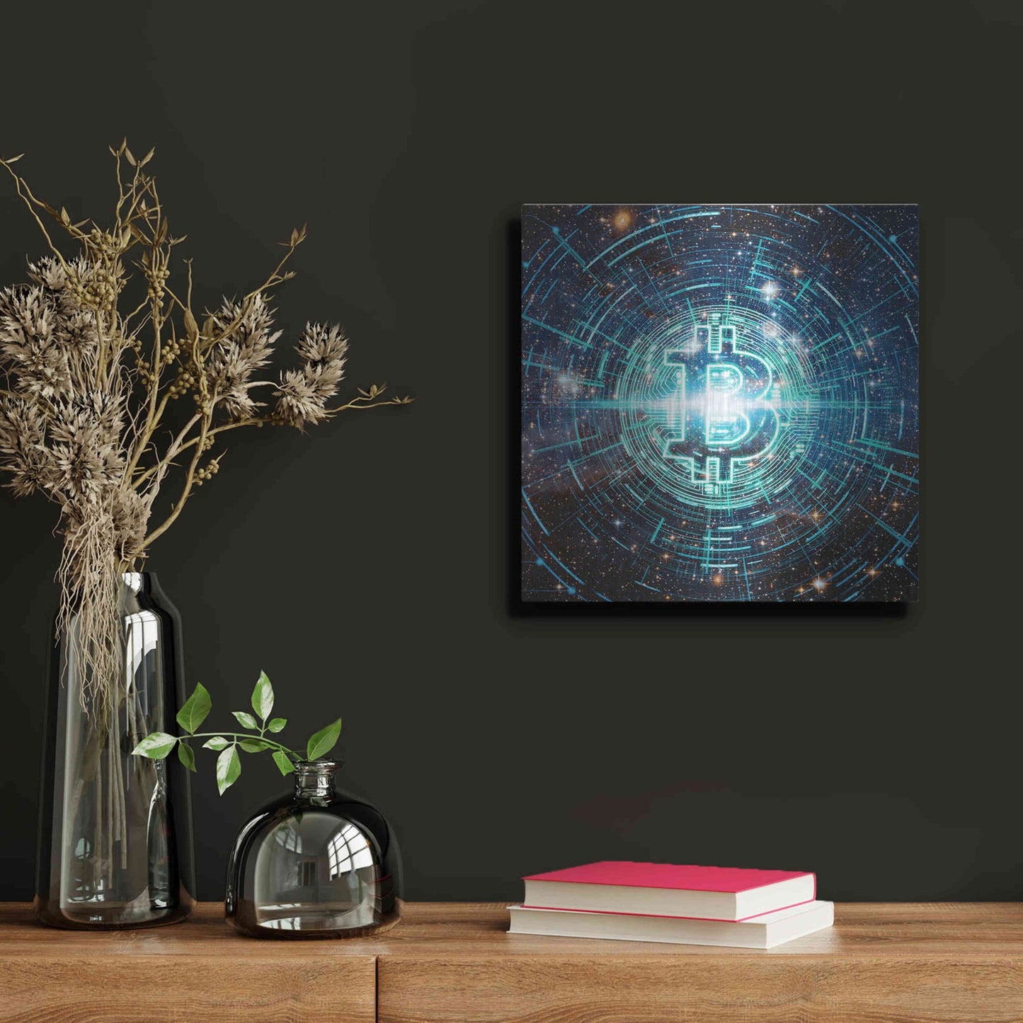 Luxe Metal Art 'Cyber Bitcoin', Metal Wall Art,12x12