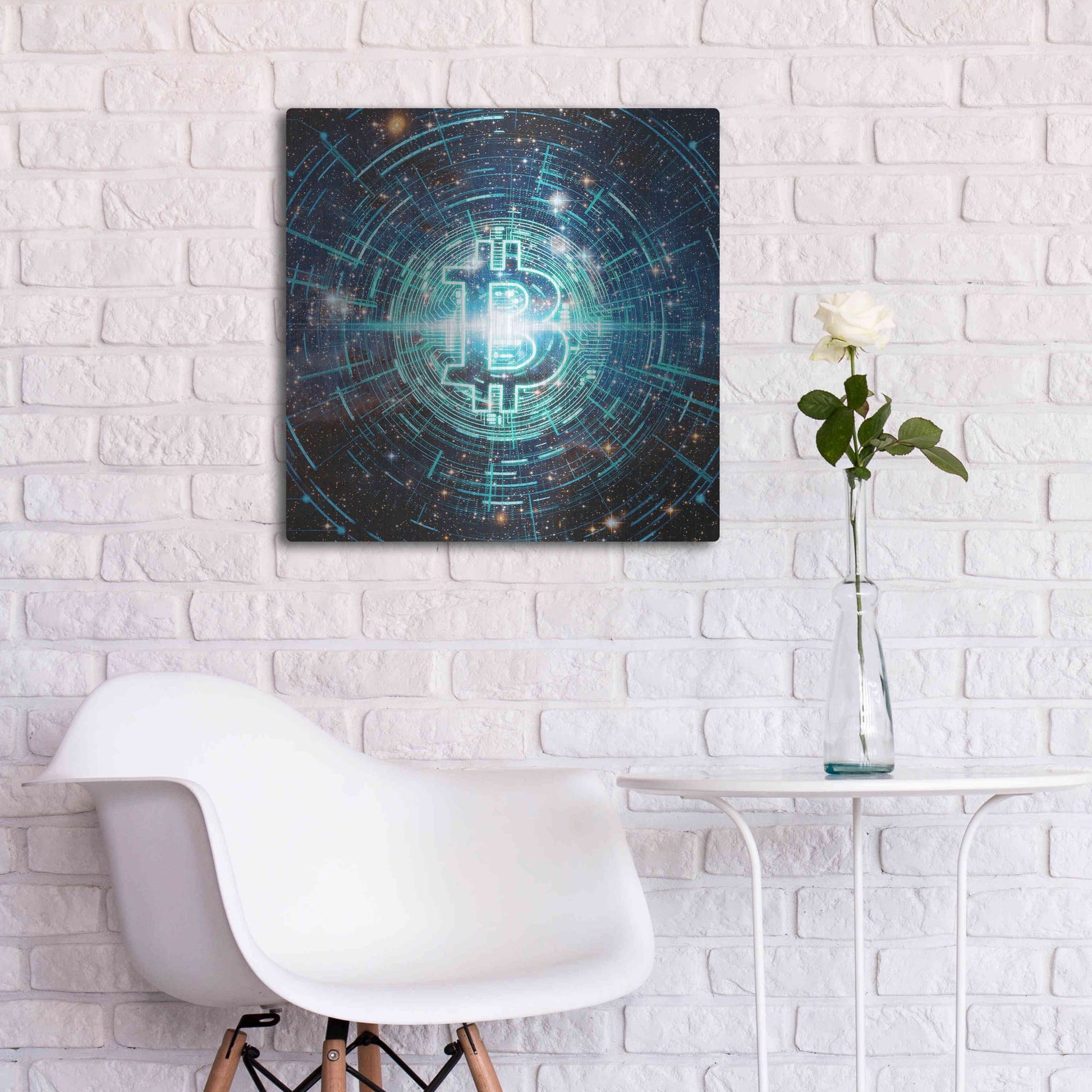 Luxe Metal Art 'Cyber Bitcoin', Metal Wall Art,24x24