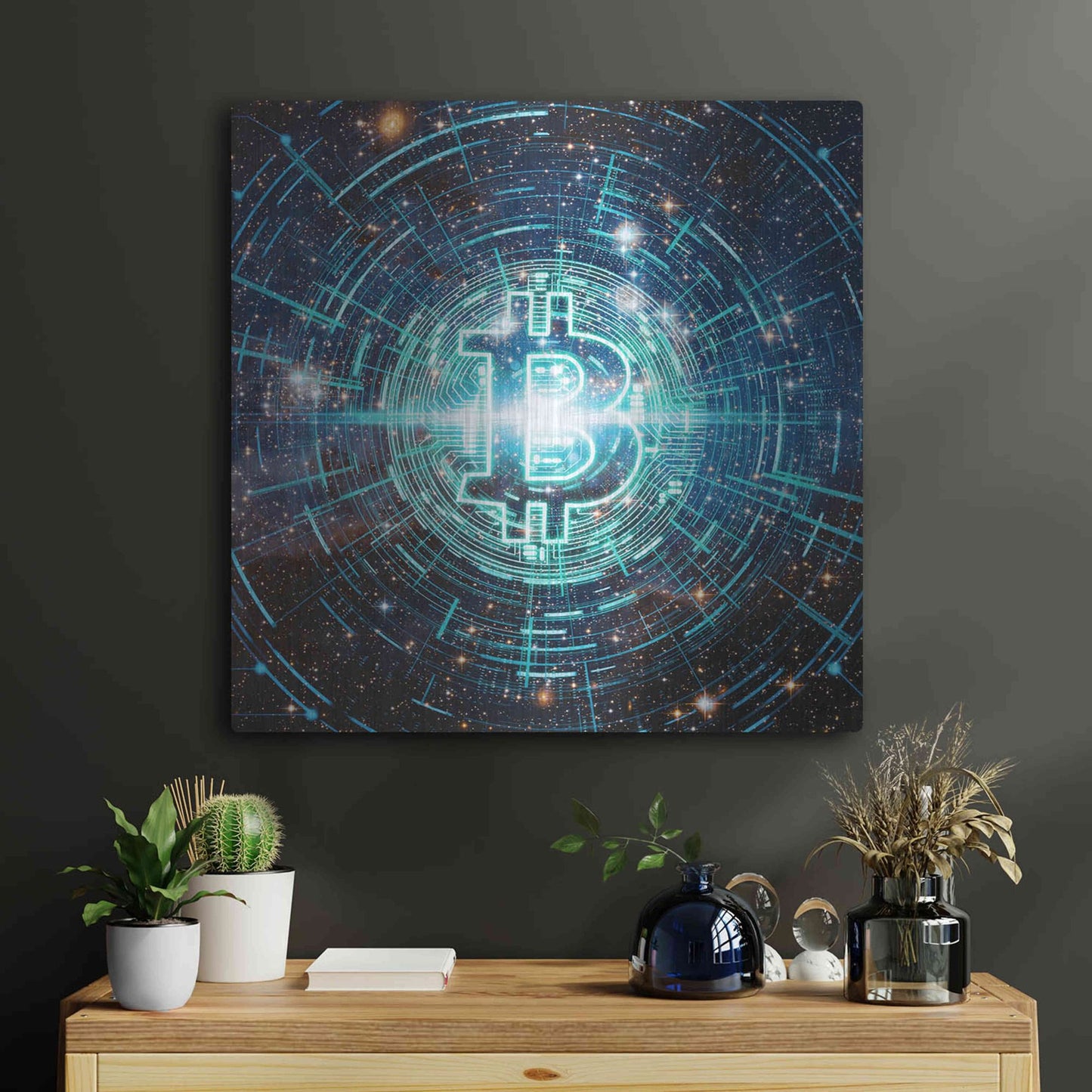 Luxe Metal Art 'Cyber Bitcoin', Metal Wall Art,24x24