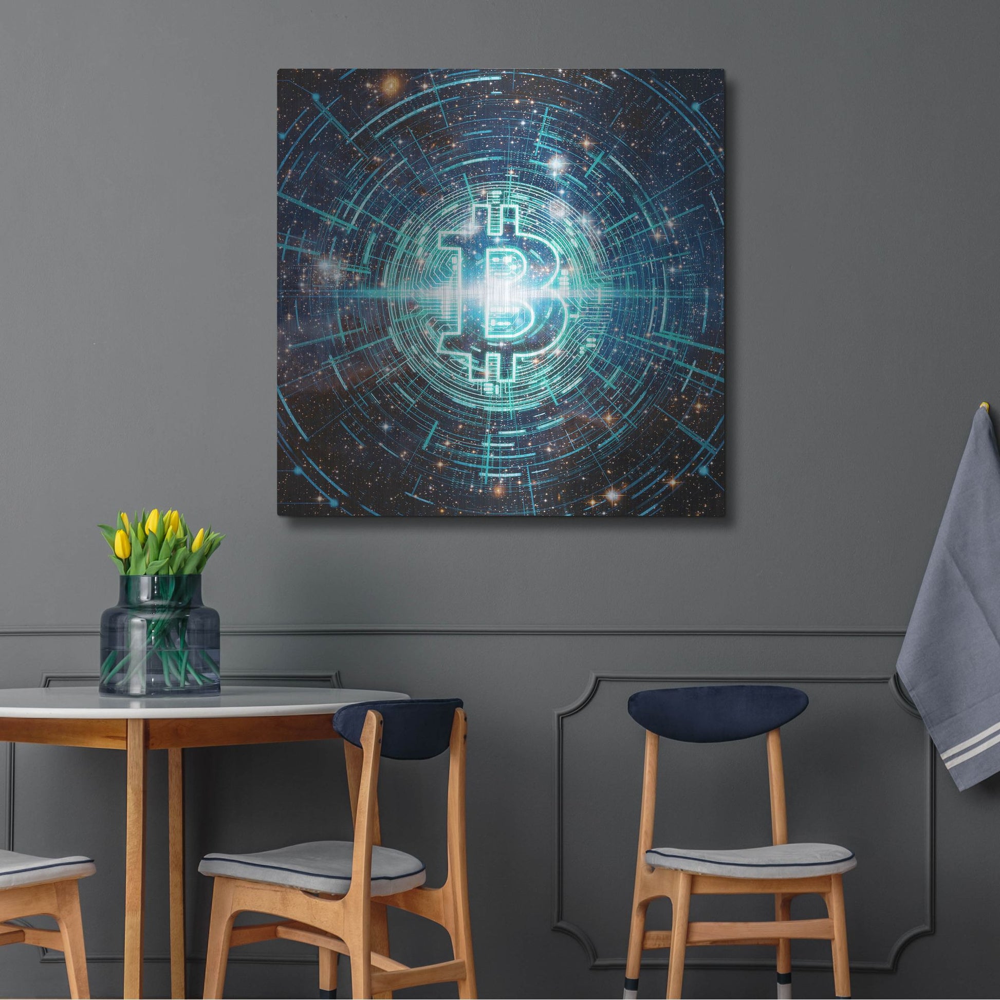 Luxe Metal Art 'Cyber Bitcoin', Metal Wall Art,36x36
