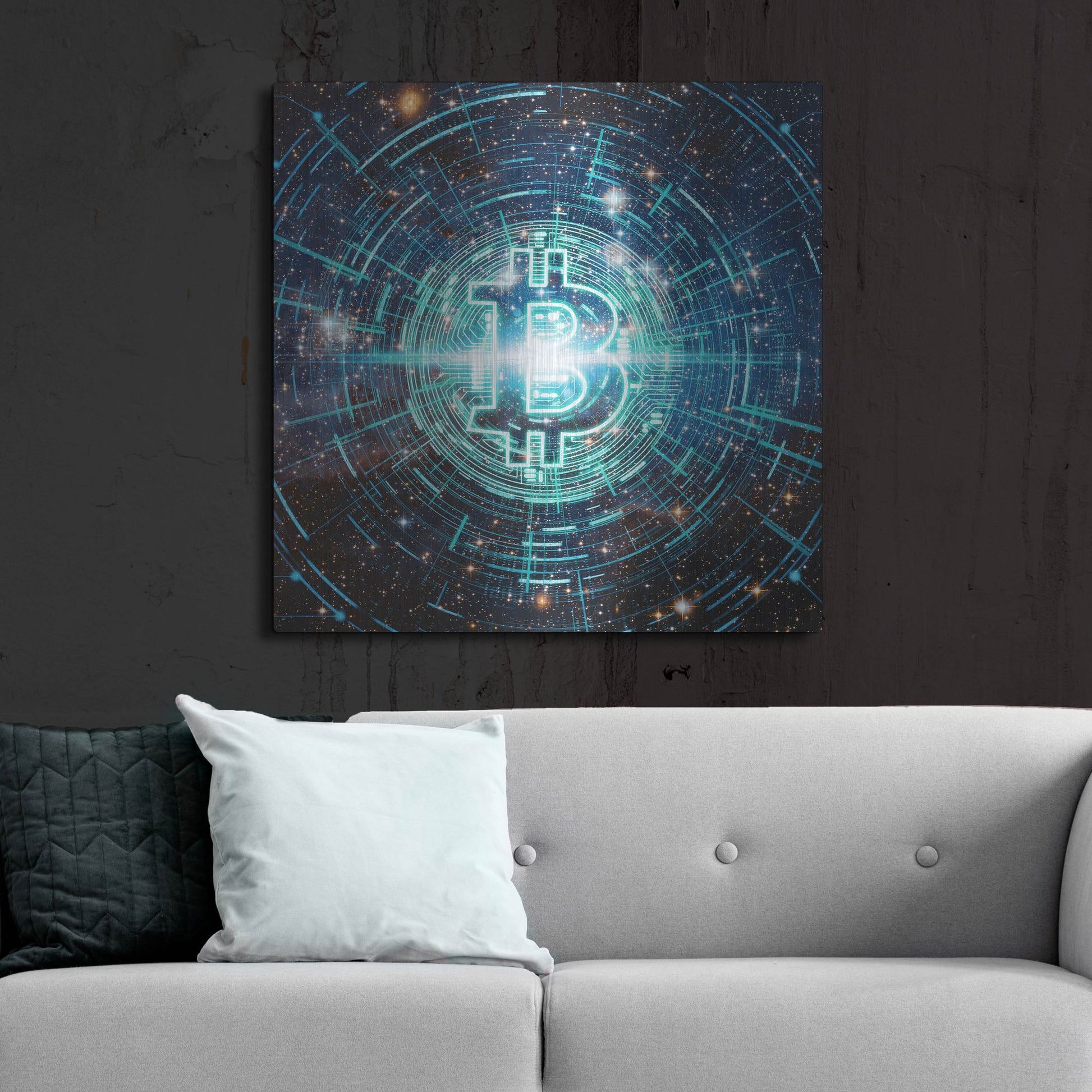 Luxe Metal Art 'Cyber Bitcoin', Metal Wall Art,36x36