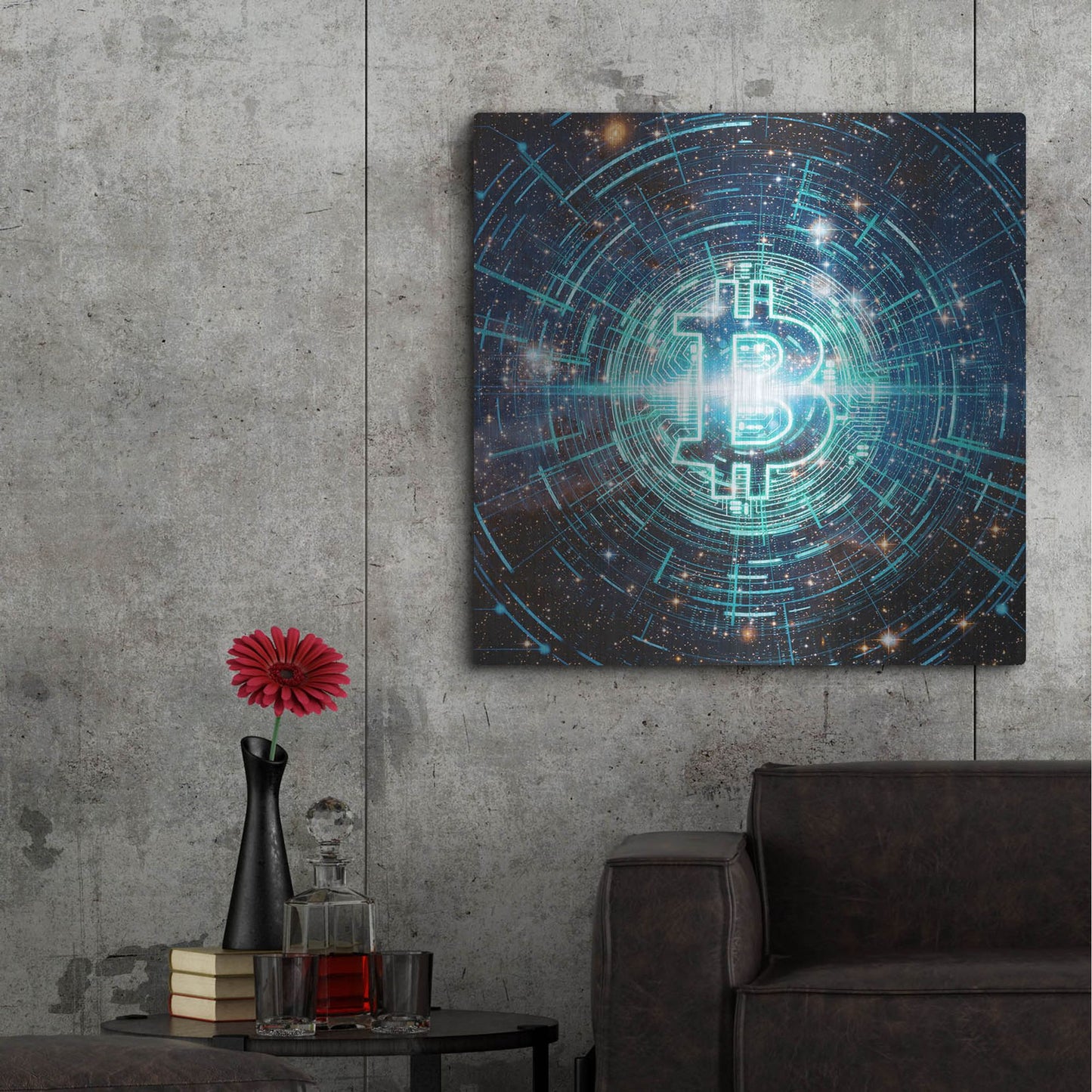 Luxe Metal Art 'Cyber Bitcoin', Metal Wall Art,36x36