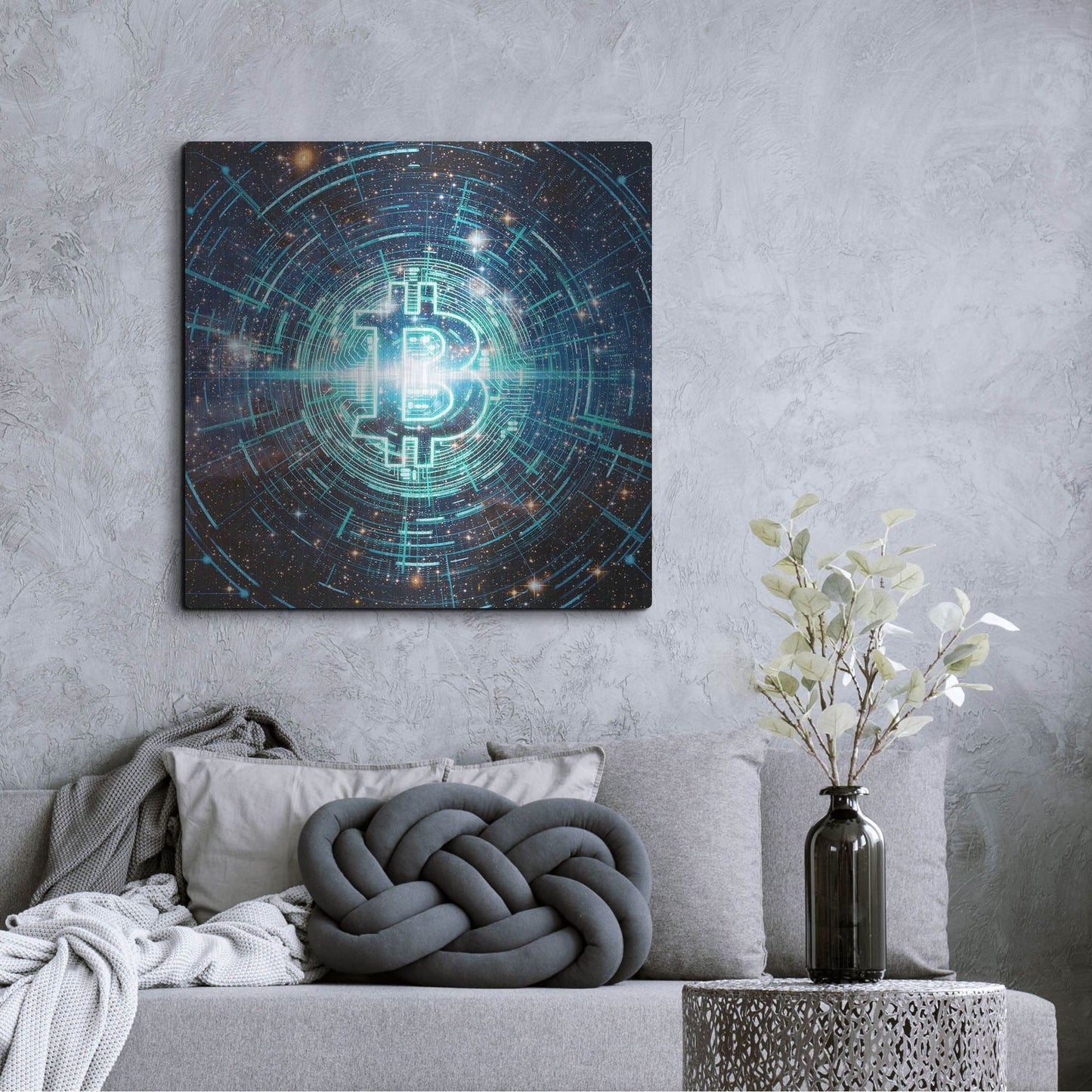 Luxe Metal Art 'Cyber Bitcoin', Metal Wall Art,36x36