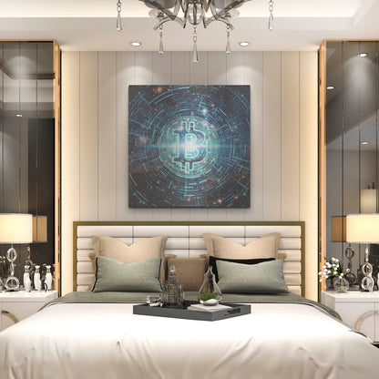 Luxe Metal Art 'Cyber Bitcoin', Metal Wall Art,36x36