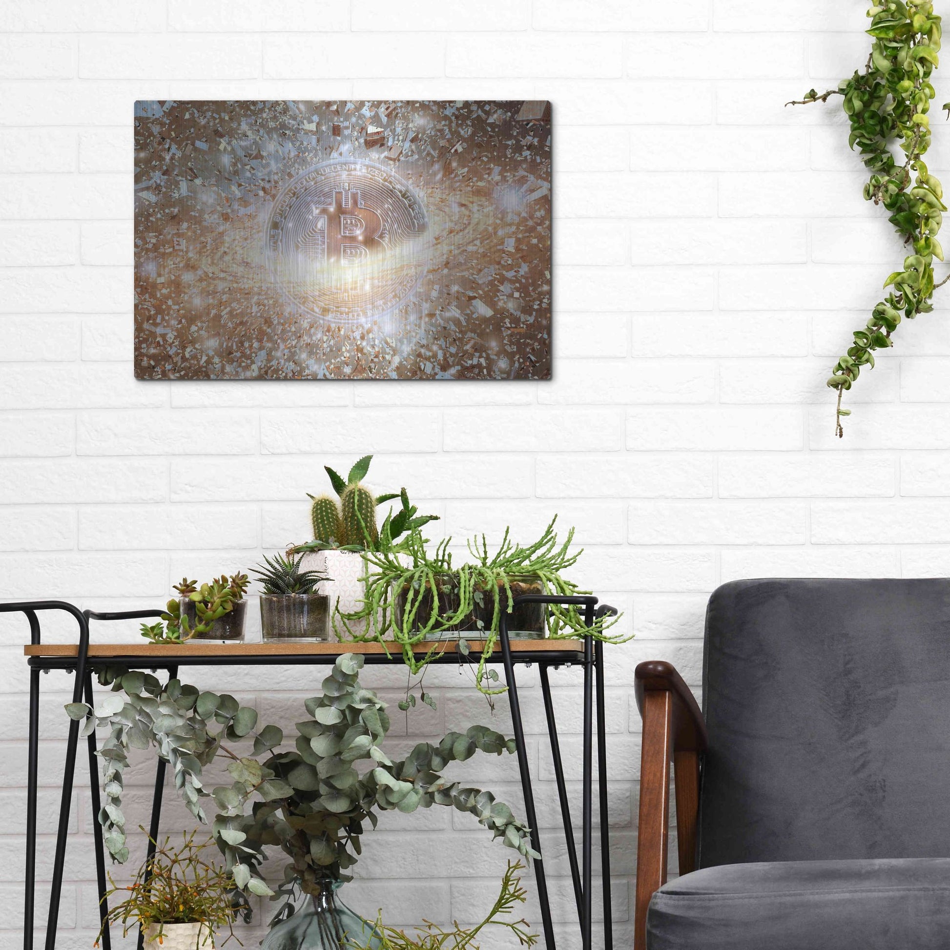 Luxe Metal Art 'Bitcoin Ice,' Metal Wall Art,16x12