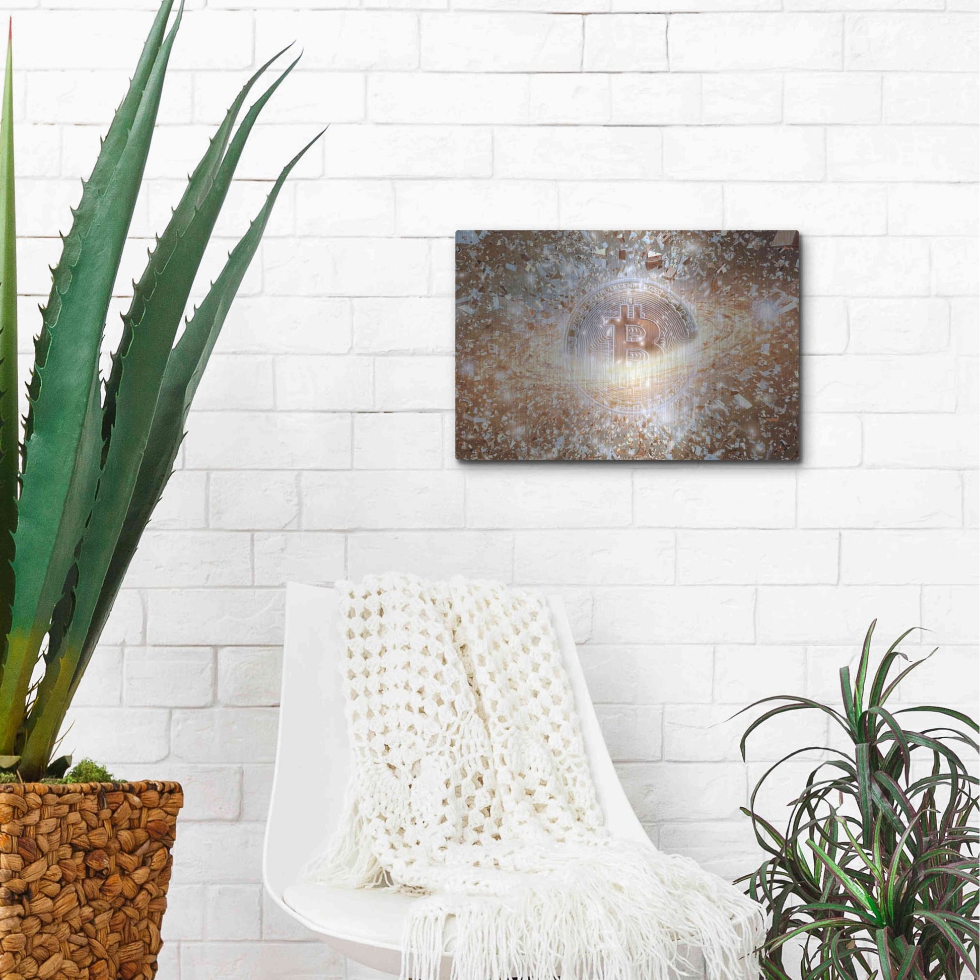 Luxe Metal Art 'Bitcoin Ice,' Metal Wall Art,16x12