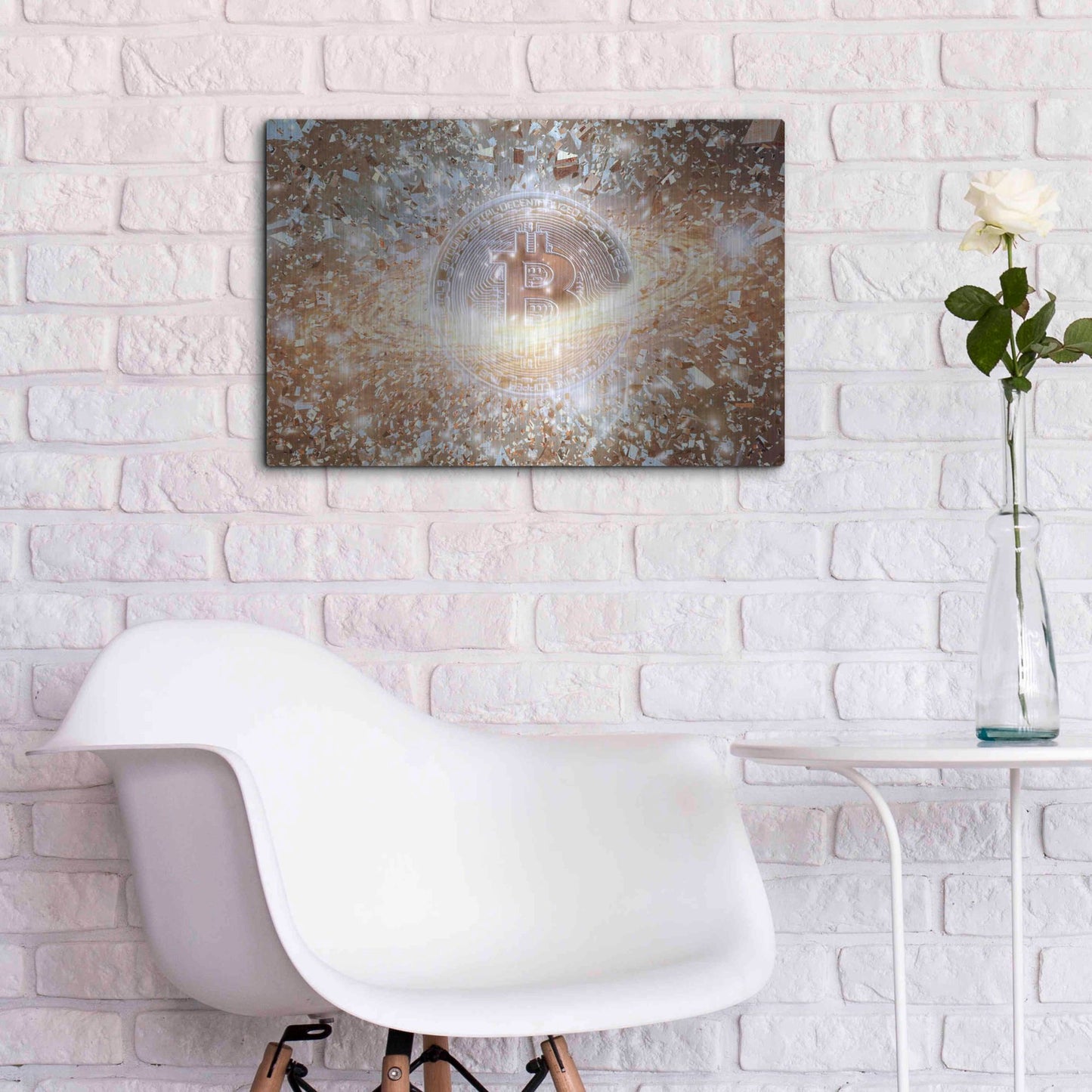 Luxe Metal Art 'Bitcoin Ice,' Metal Wall Art,24x16