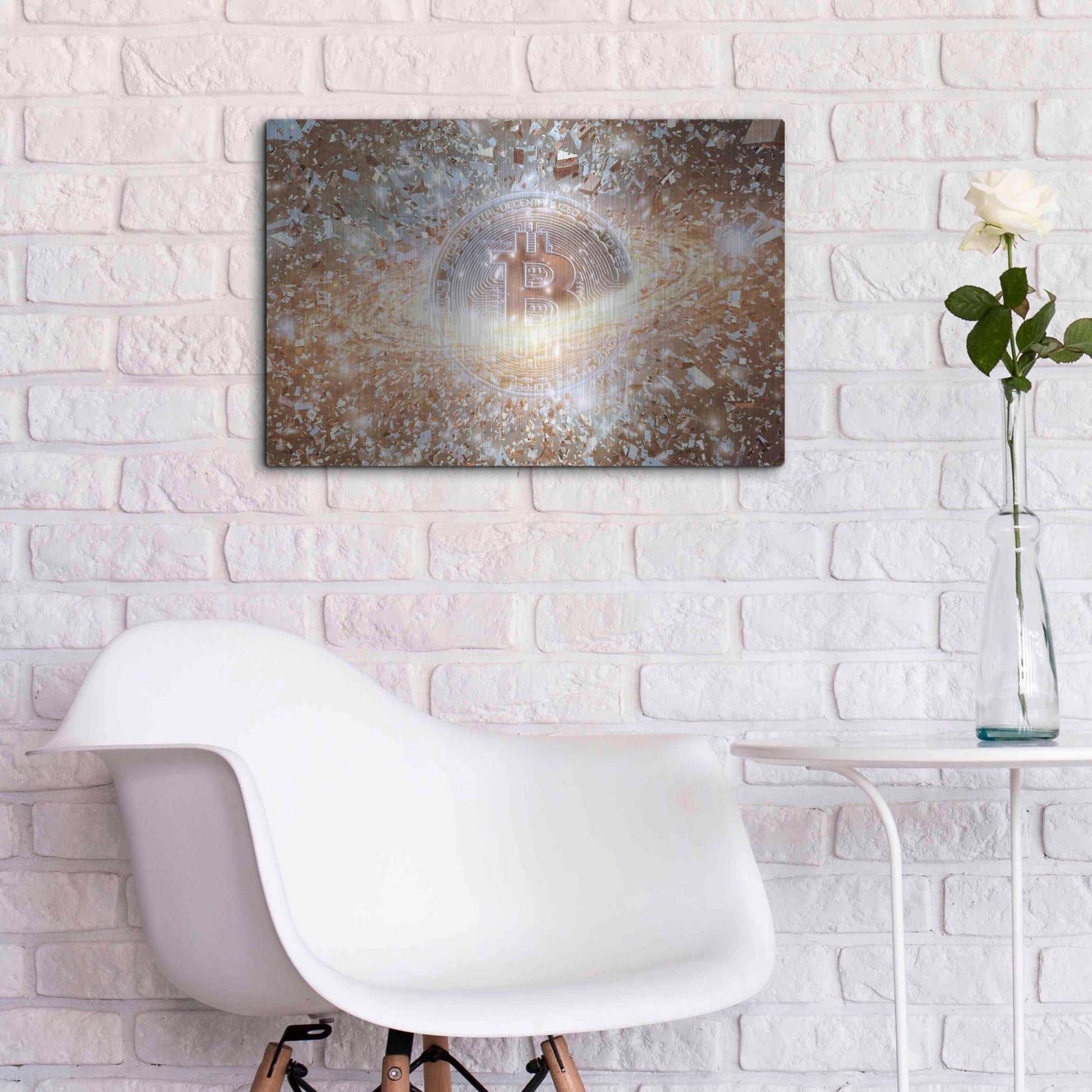 Luxe Metal Art 'Bitcoin Ice,' Metal Wall Art,24x16