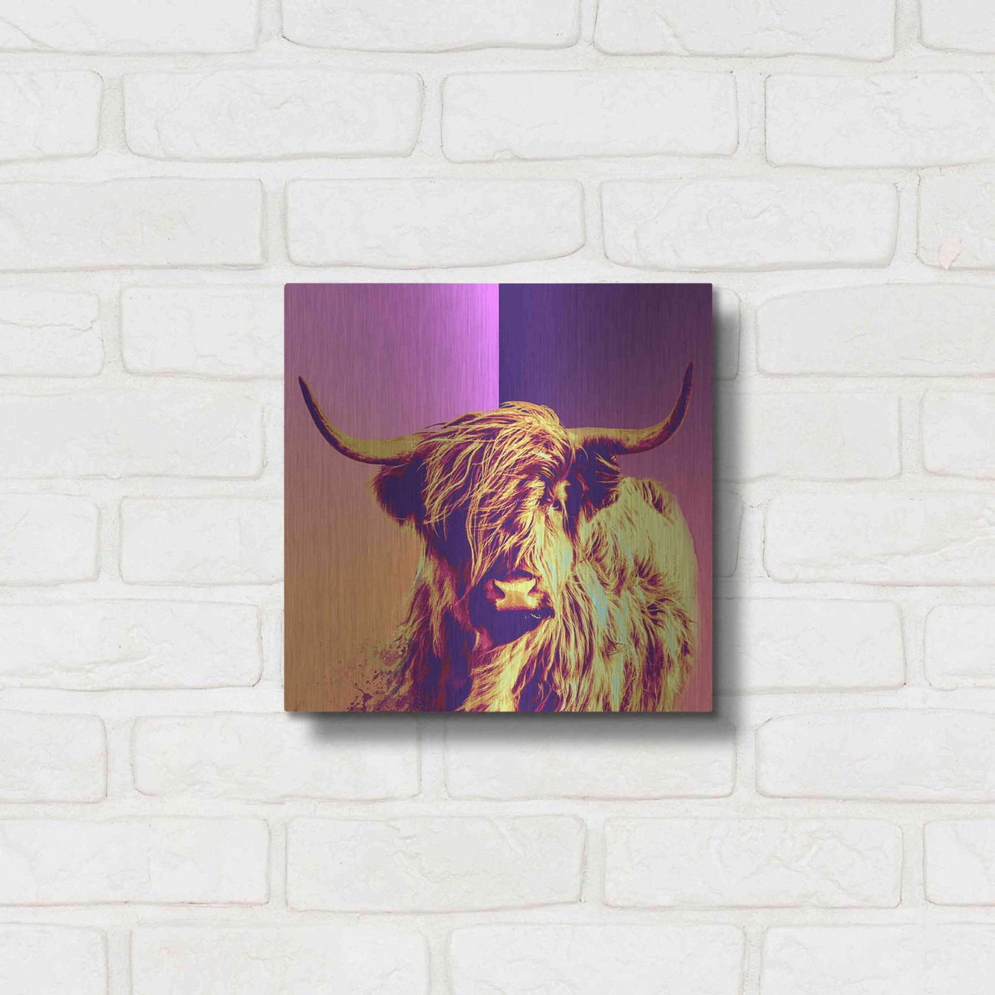 Luxe Metal Art 'Highland Cow Crush,' Metal Wall Art,12x12