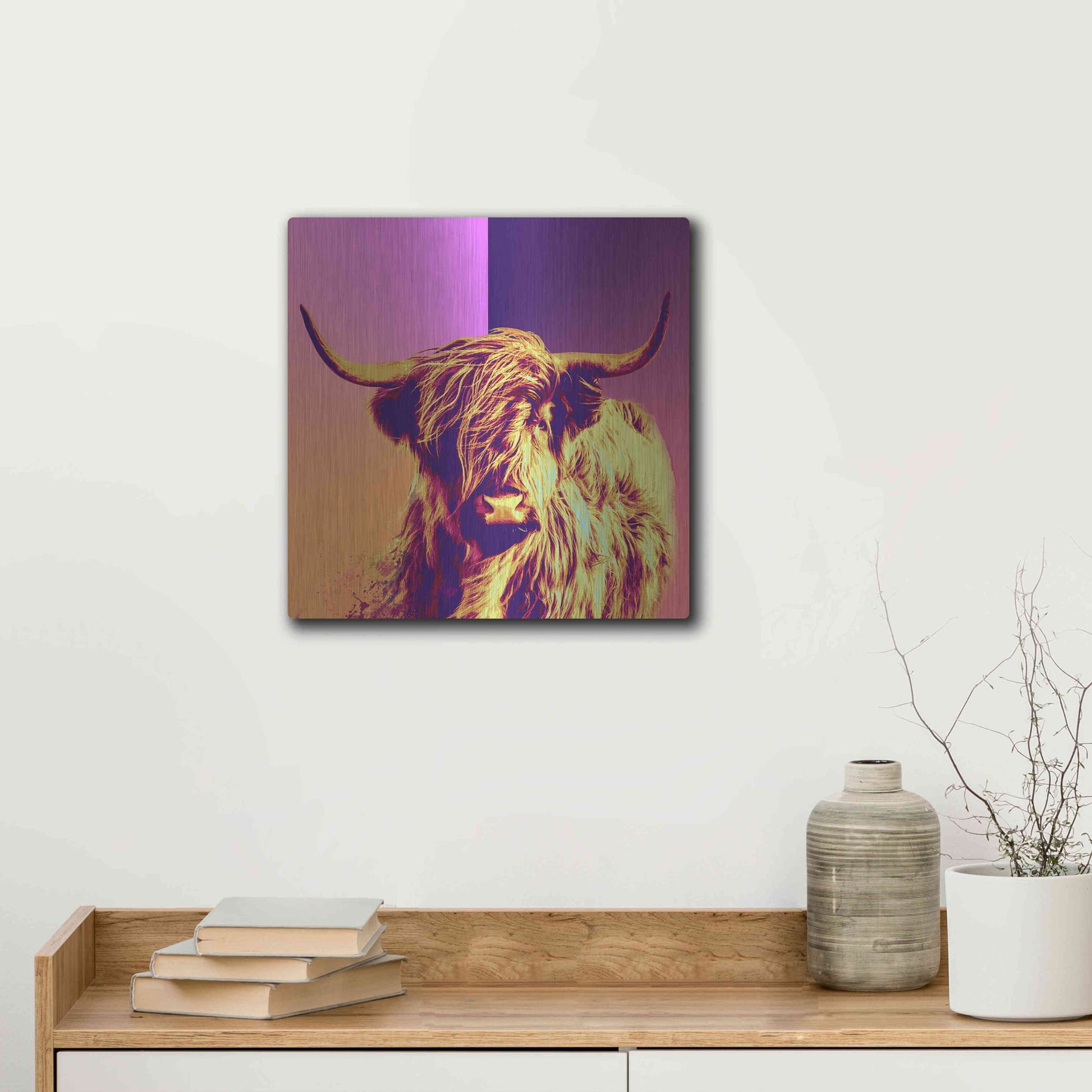 Luxe Metal Art 'Highland Cow Crush,' Metal Wall Art,12x12