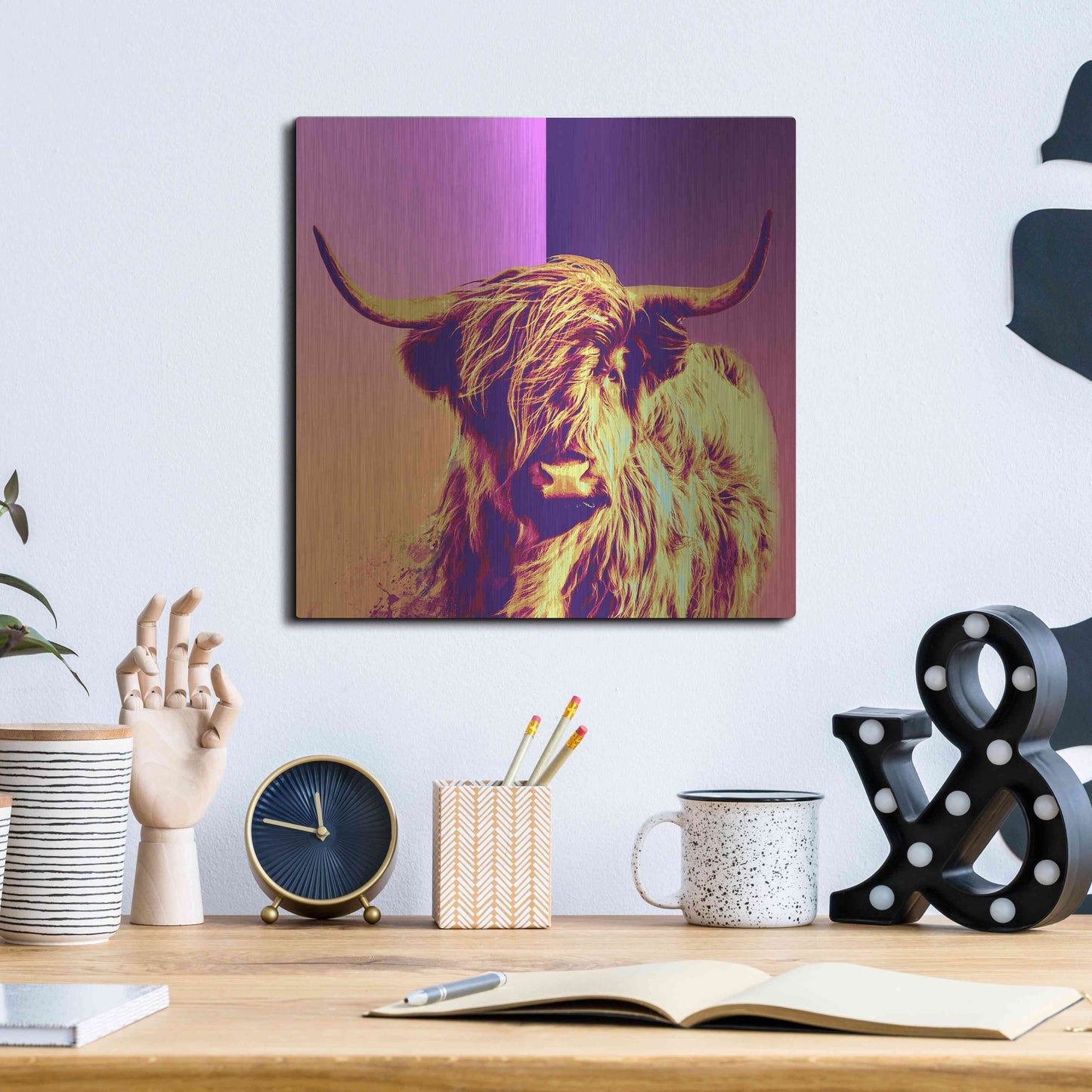 Luxe Metal Art 'Highland Cow Crush,' Metal Wall Art,12x12