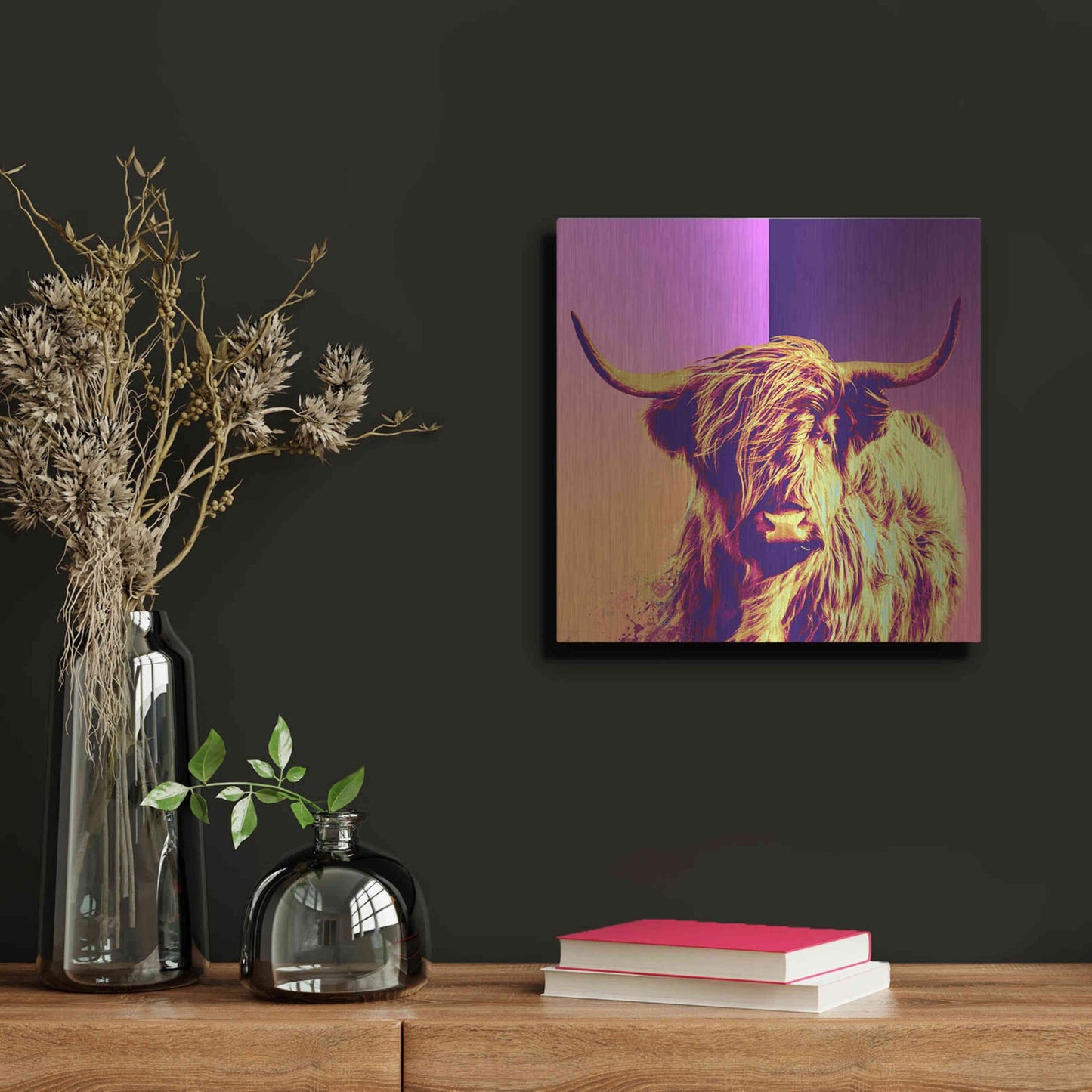 Luxe Metal Art 'Highland Cow Crush,' Metal Wall Art,12x12