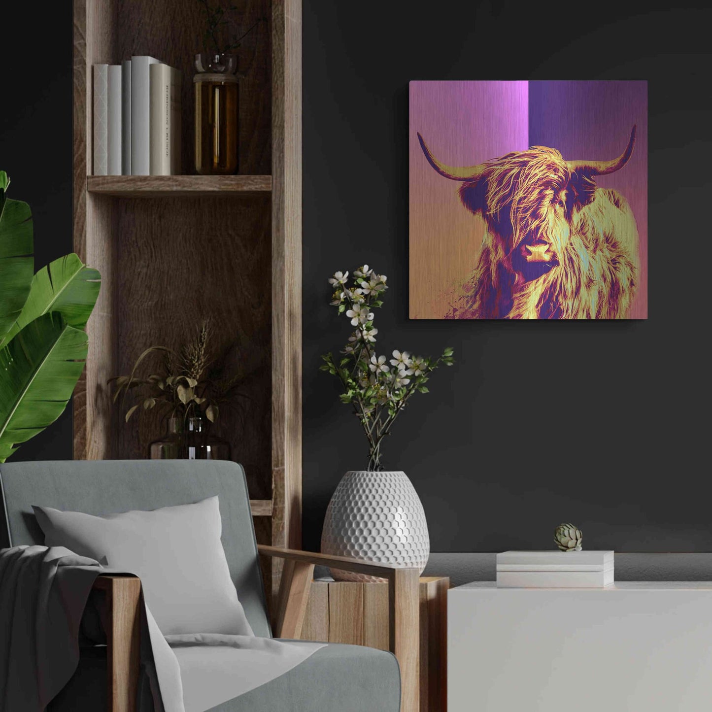 Luxe Metal Art 'Highland Cow Crush,' Metal Wall Art,24x24