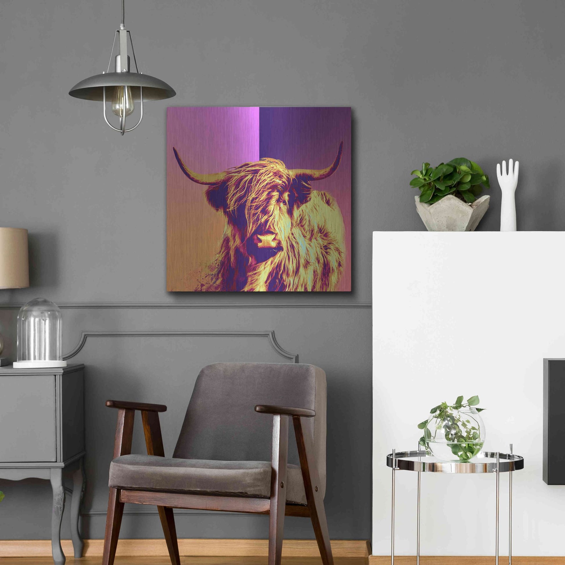 Luxe Metal Art 'Highland Cow Crush,' Metal Wall Art,24x24