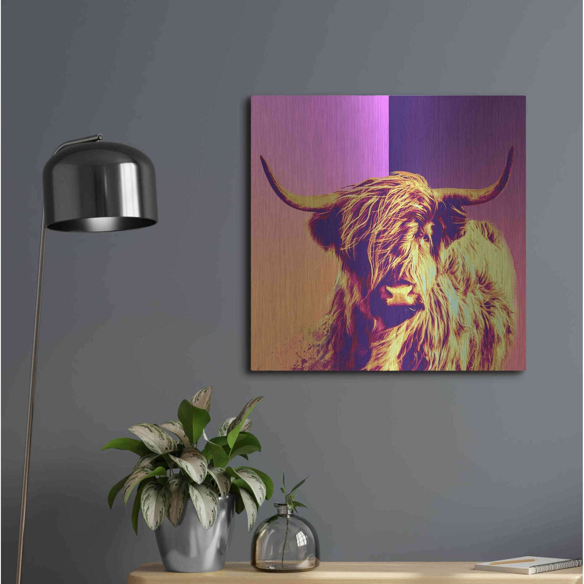 Luxe Metal Art 'Highland Cow Crush,' Metal Wall Art,24x24