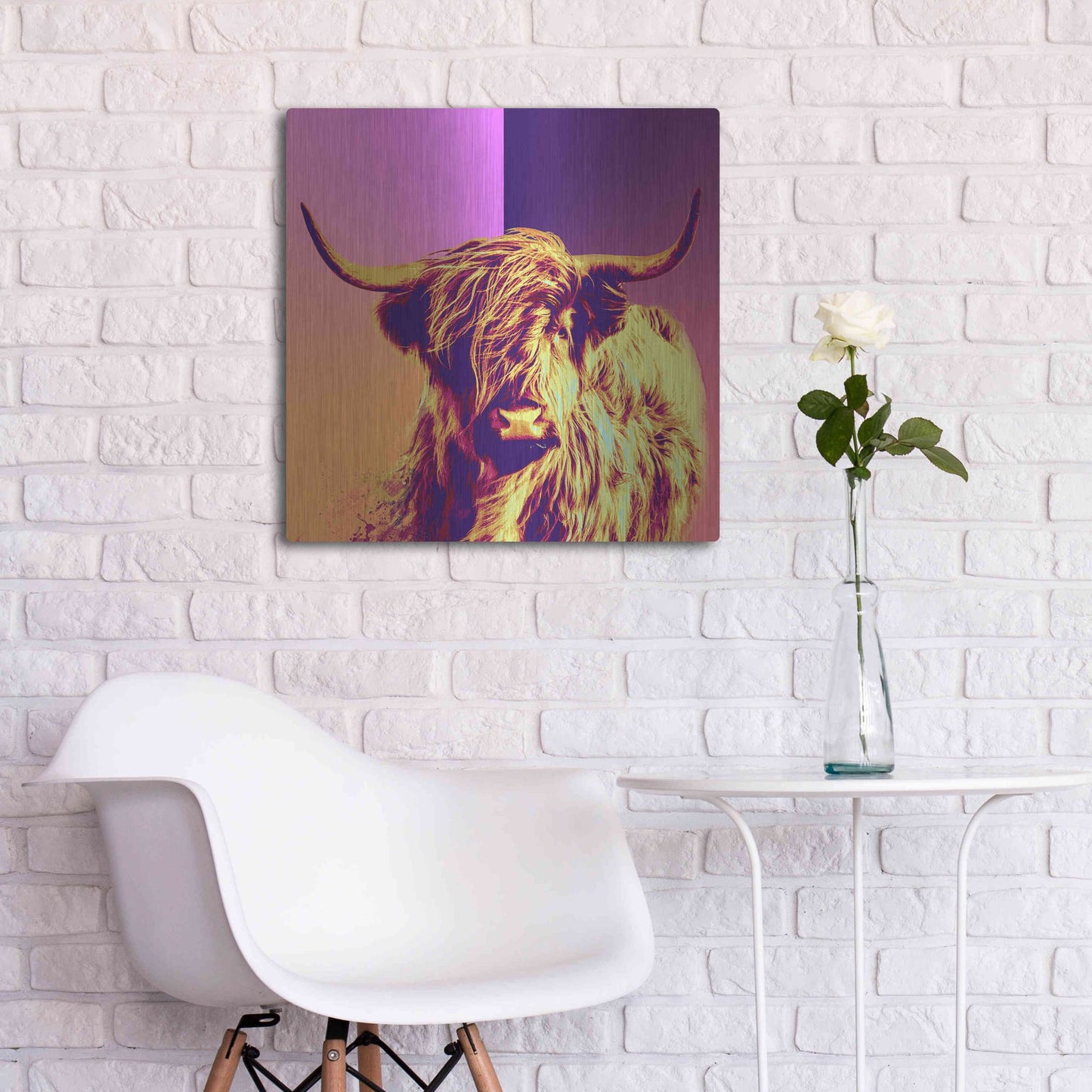 Luxe Metal Art 'Highland Cow Crush,' Metal Wall Art,24x24