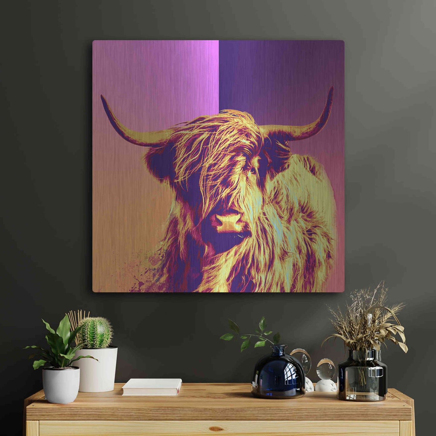 Luxe Metal Art 'Highland Cow Crush,' Metal Wall Art,24x24