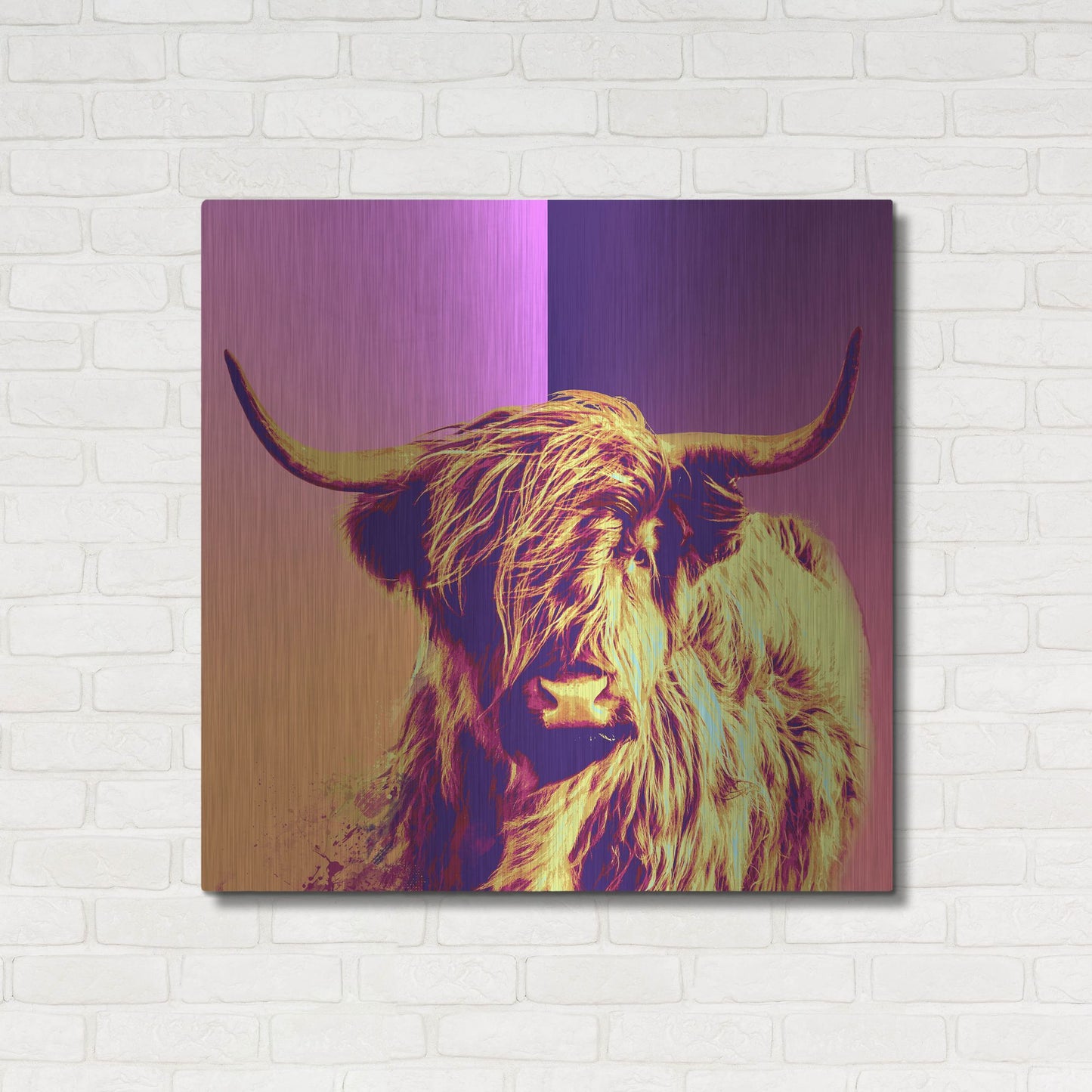 Luxe Metal Art 'Highland Cow Crush,' Metal Wall Art,36x36