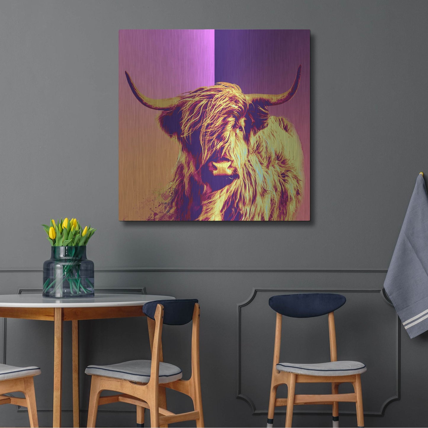 Luxe Metal Art 'Highland Cow Crush,' Metal Wall Art,36x36