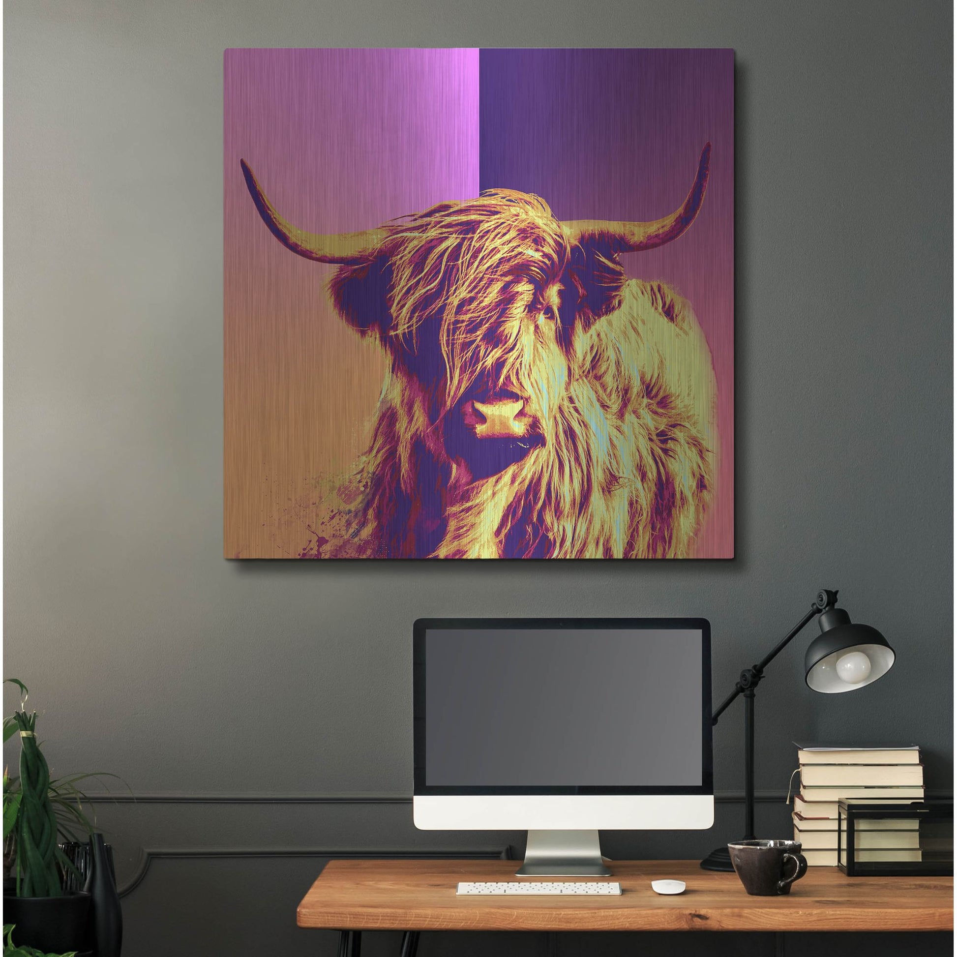 Luxe Metal Art 'Highland Cow Crush,' Metal Wall Art,36x36