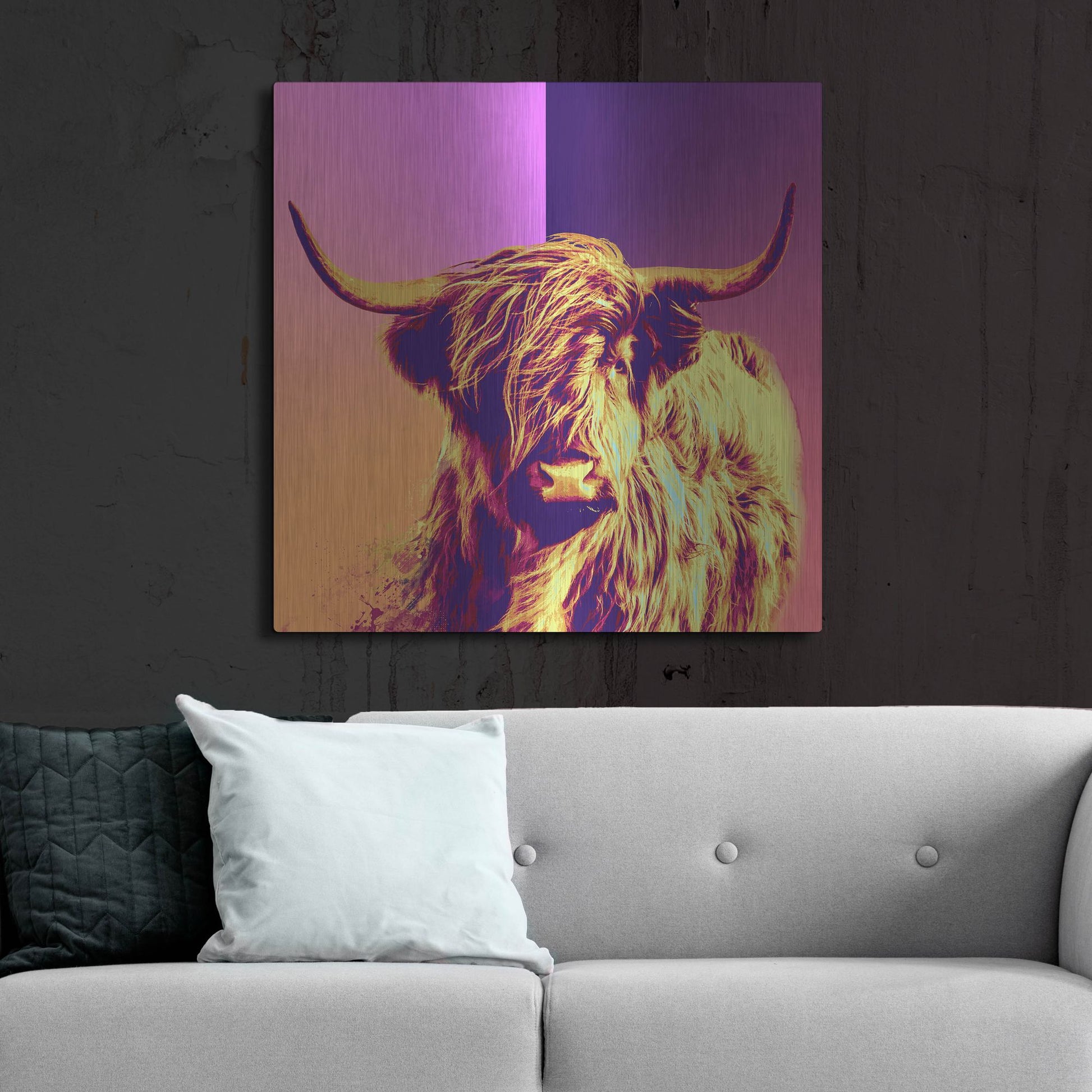 Luxe Metal Art 'Highland Cow Crush,' Metal Wall Art,36x36