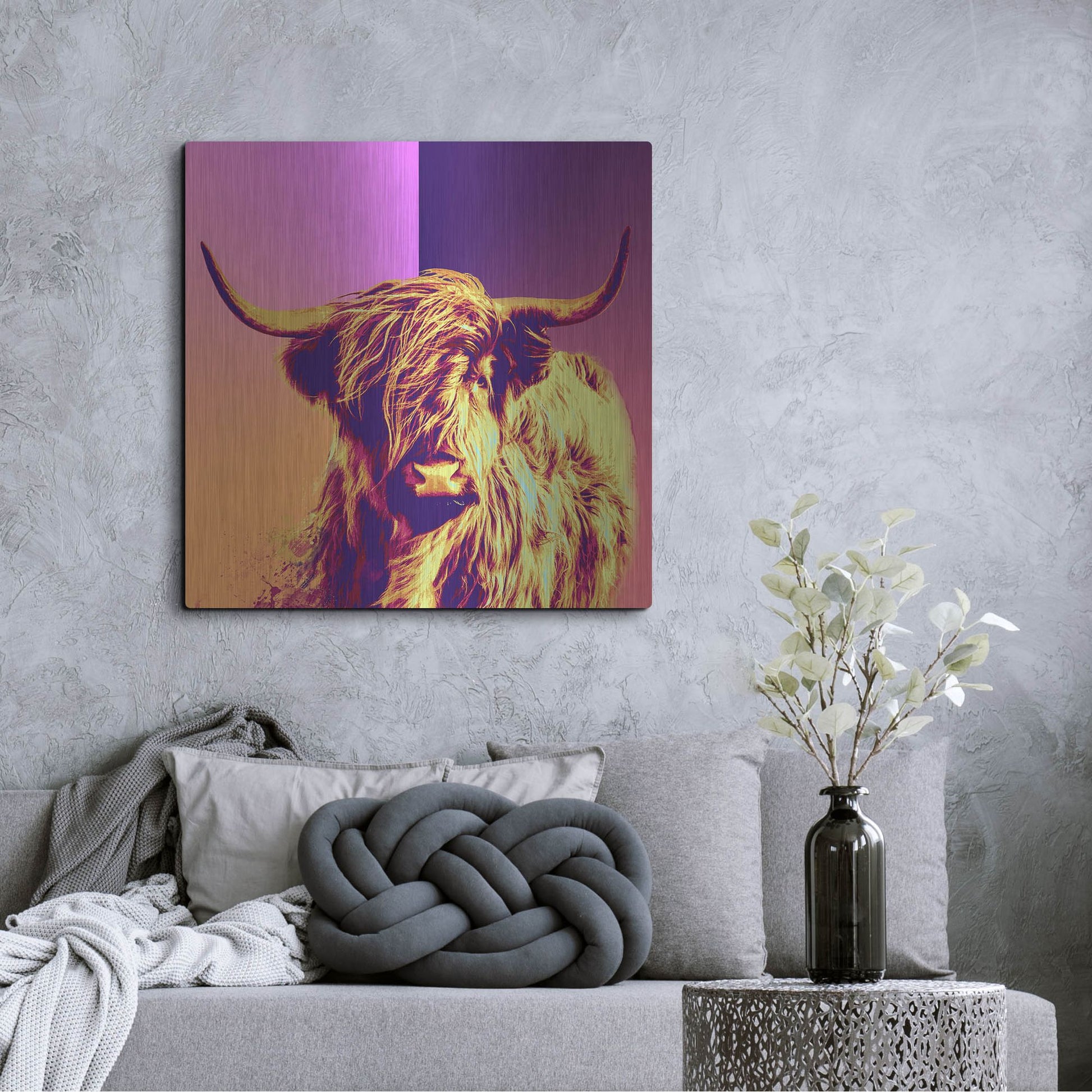 Luxe Metal Art 'Highland Cow Crush,' Metal Wall Art,36x36