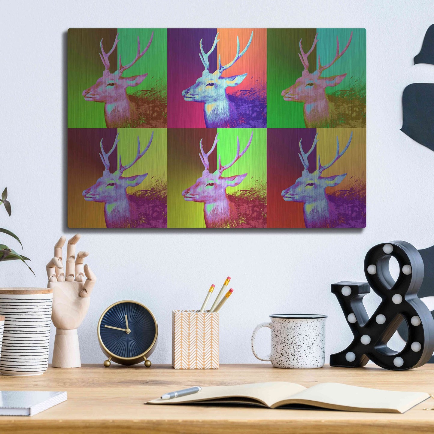 Luxe Metal Art 'WarDeerHol,' Metal Wall Art,16x12