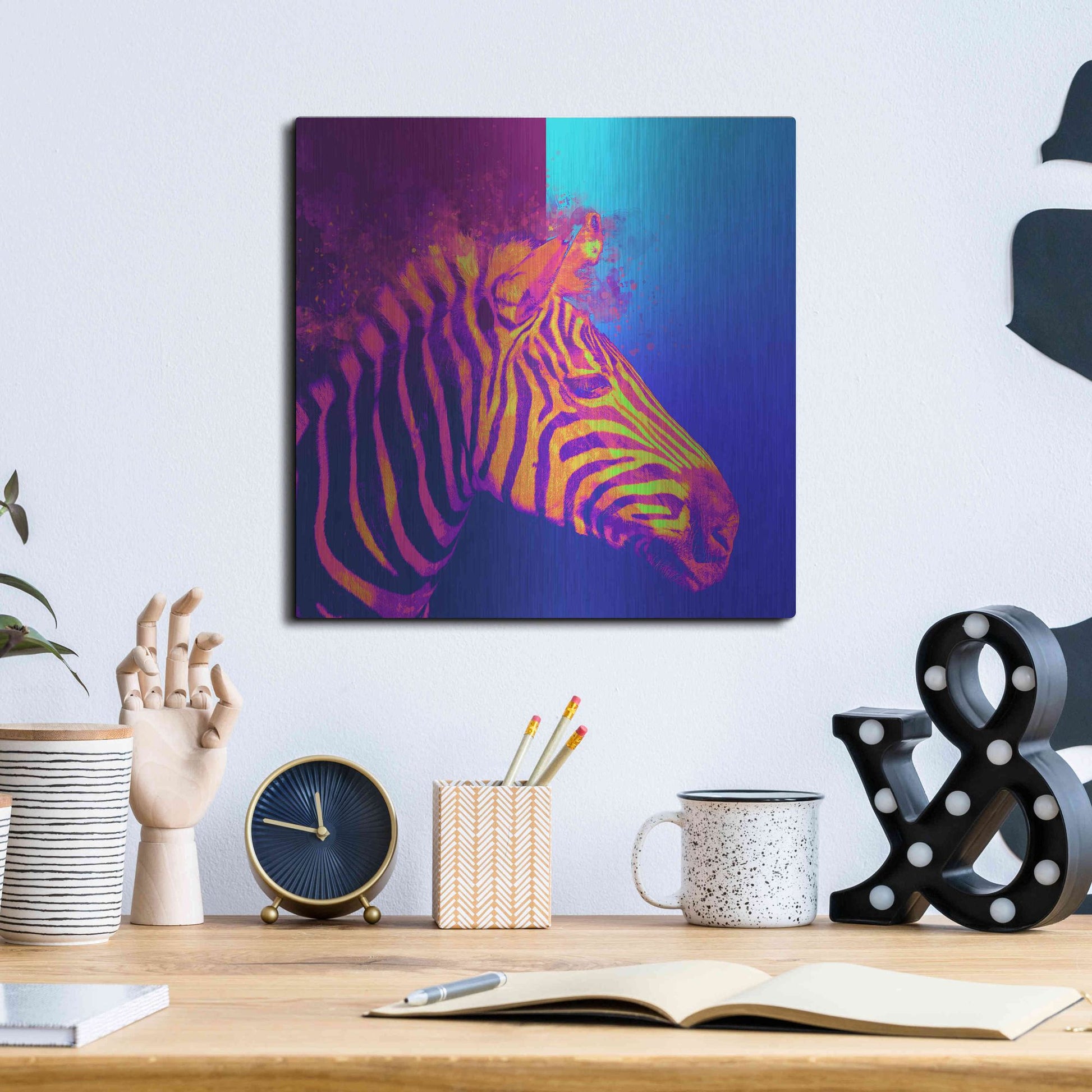 Luxe Metal Art 'Zebra Crush,' Metal Wall Art,12x12