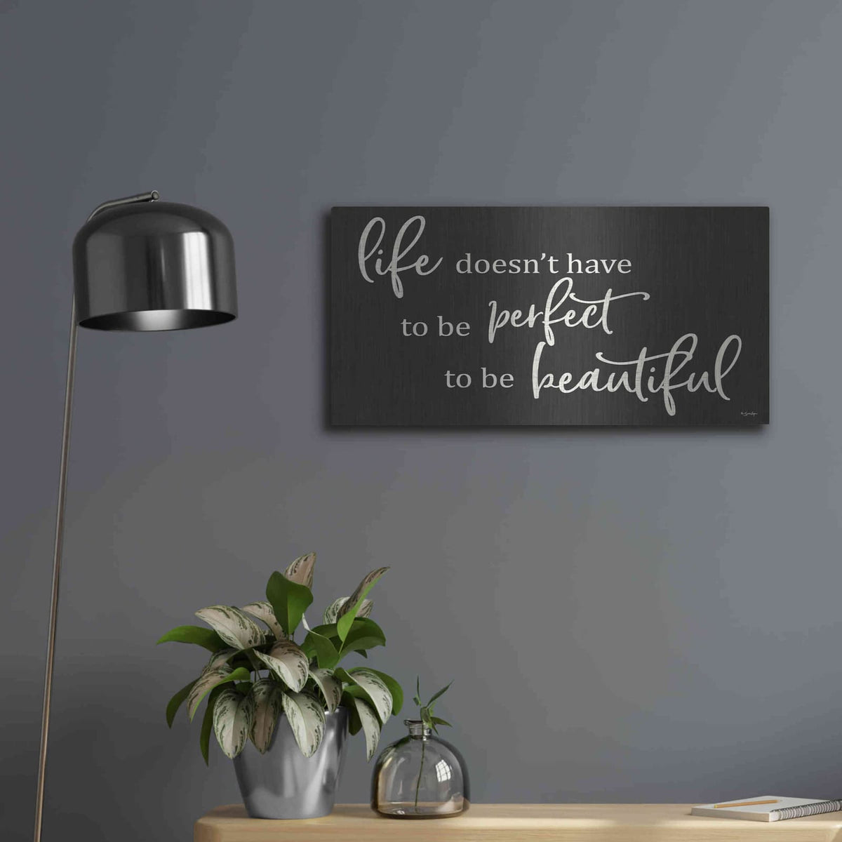 'Life Doesn't Have to be Perfect' by Susie Boyer – Metal Wall Art, 24x12 room view