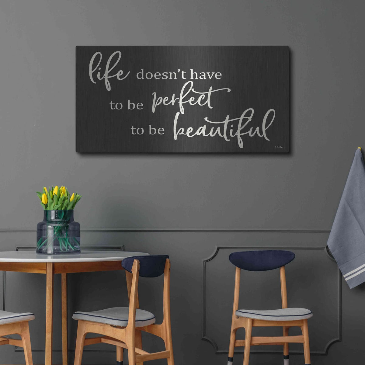 'Life Doesn't Have to be Perfect' by Susie Boyer – Metal Wall Art, 48x24 room view