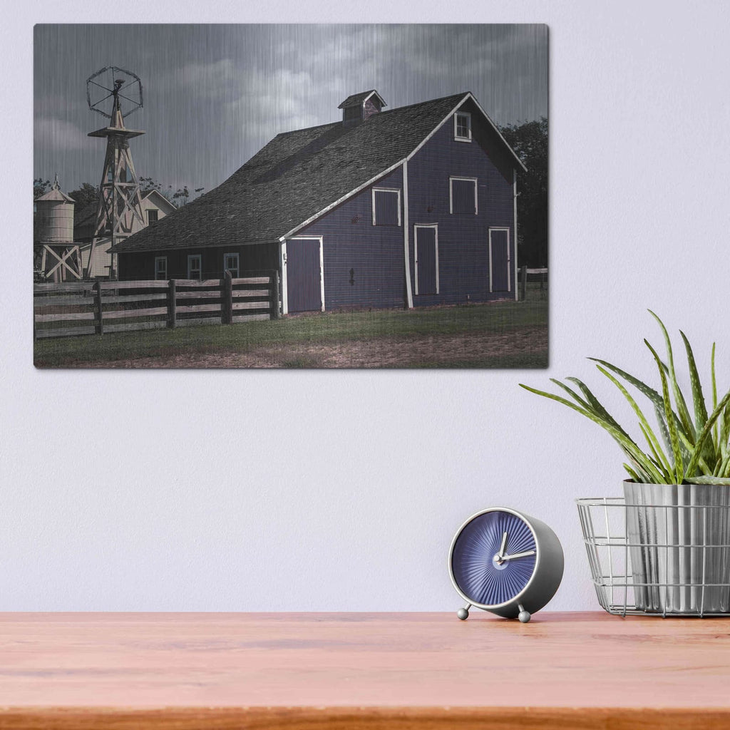 'Blue Barn' by Cindy Jacobs – Metal Wall Art, 16x12 room view