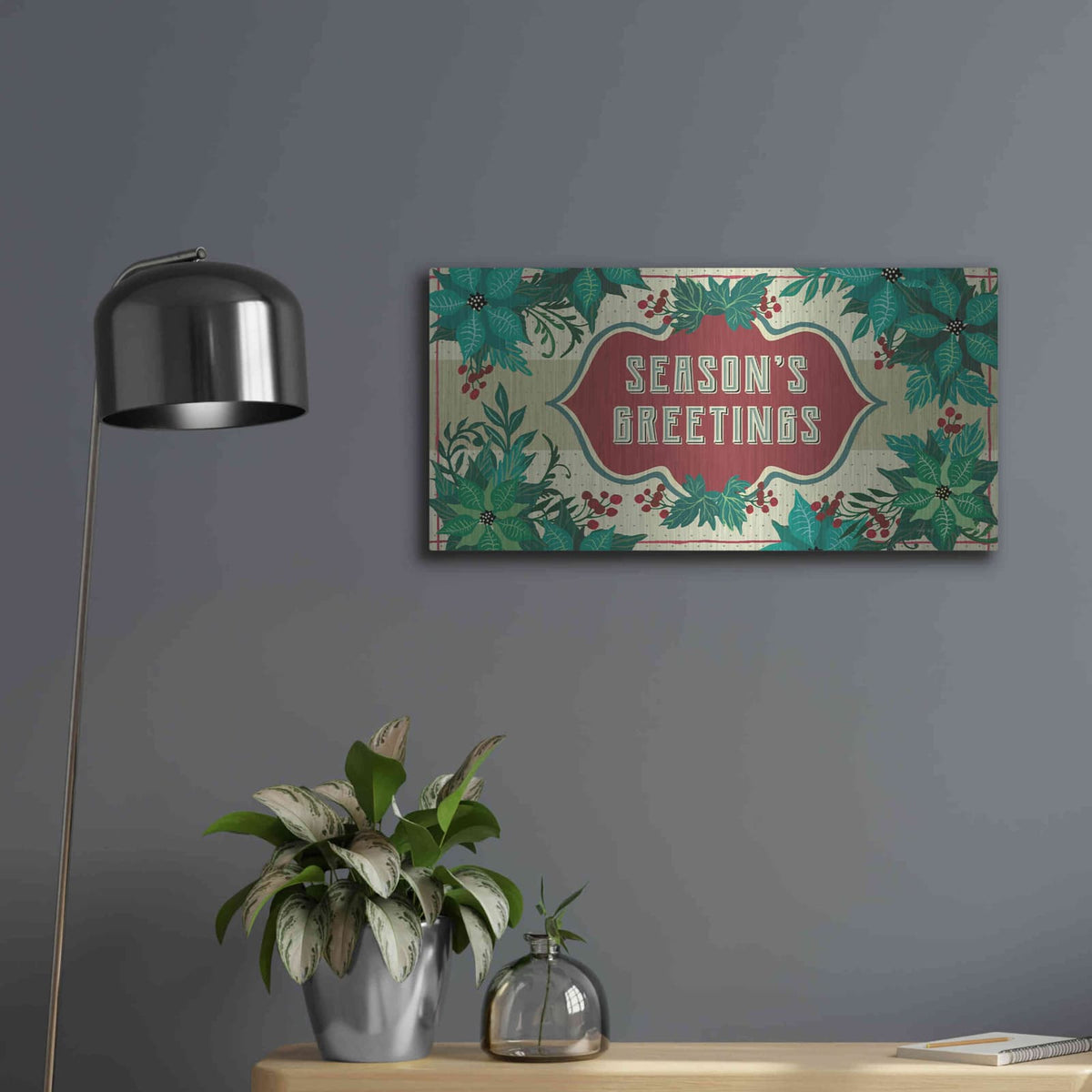 'Nostalgic Season's Greetings' by Cindy Jacobs – Metal Wall Art, 24x12 room view