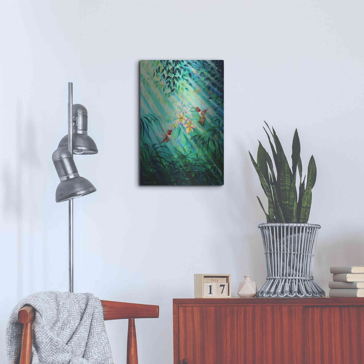 'Hummingbirds Plumeria' by Jan Kasparec – Metal Wall Art, 16x24 room view