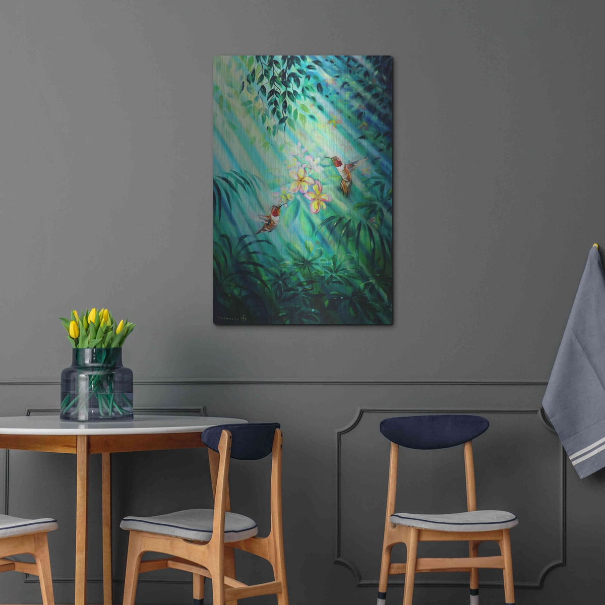 'Hummingbirds Plumeria' by Jan Kasparec – Metal Wall Art, 24x36 room view