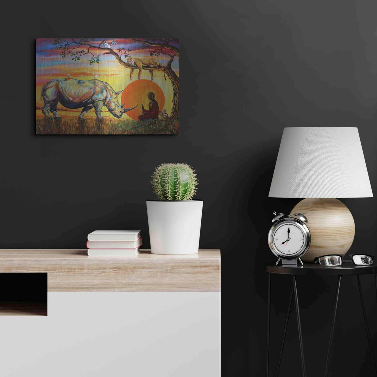 'Buddha Rhino' by Jan Kasparec – Metal Wall Art, 24x16 room view
