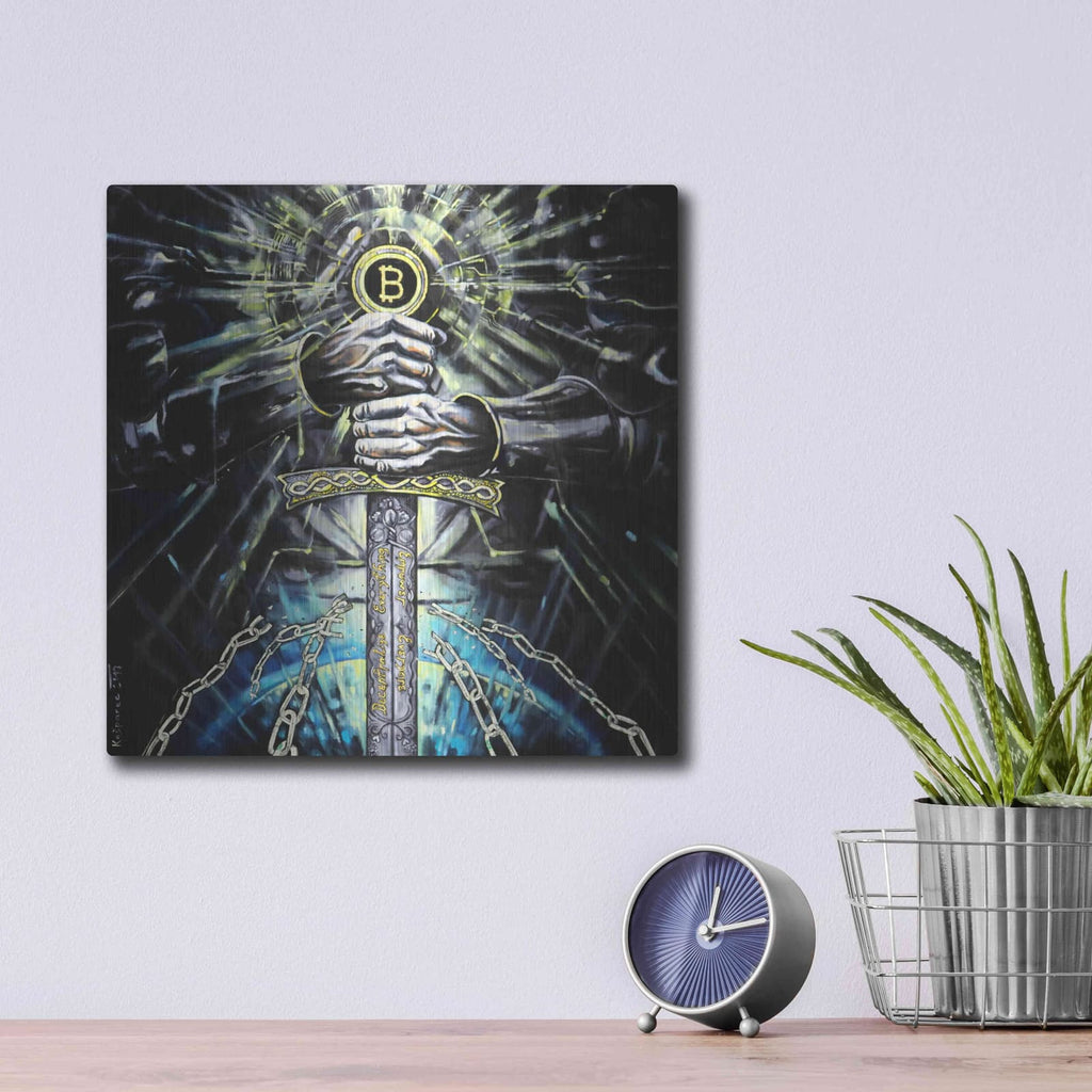 'Bitcoin Knight' by Jan Kasparec – Metal Wall Art, 12x12 room view