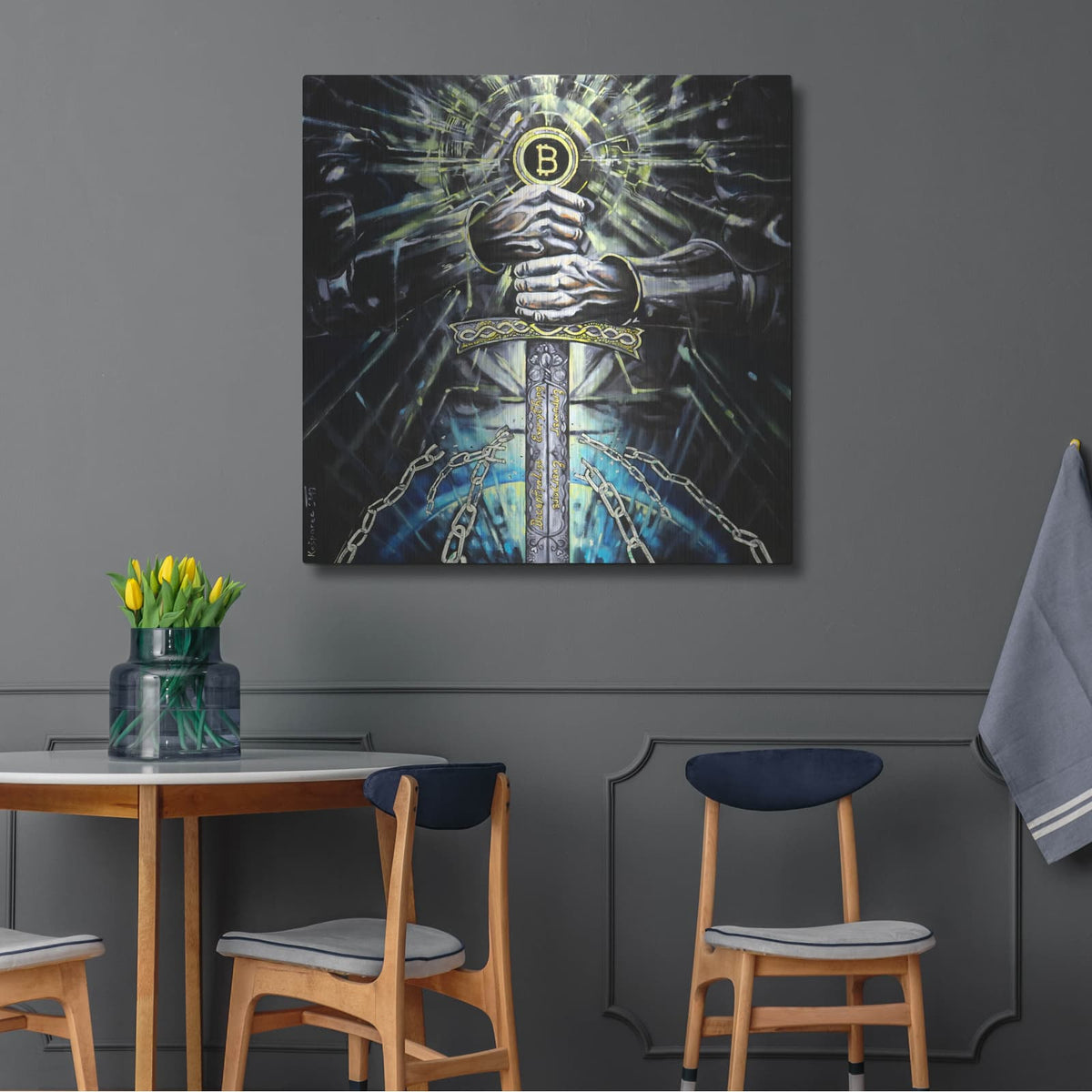 'Bitcoin Knight' by Jan Kasparec – Metal Wall Art, 36x36 room view