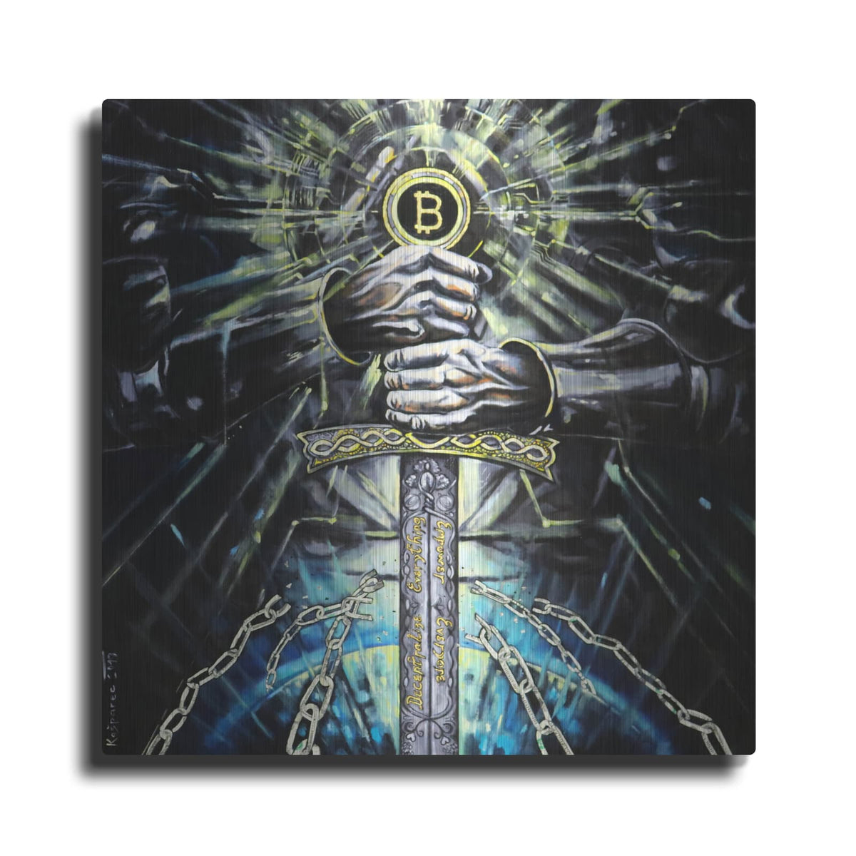 'Bitcoin Knight' by Jan Kasparec – Metal Wall Art