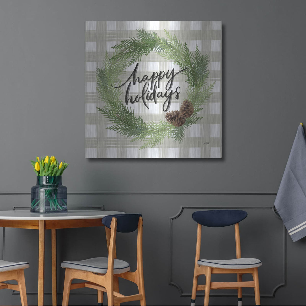 'Farmhouse Christmas Wreath' by House Fenway – Metal Wall Art, 36x36 room view