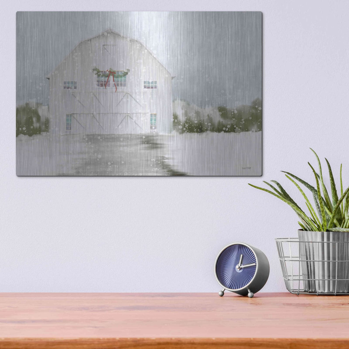 'Christmas Barn' by House Fenway – Metal Wall Art, 16x12 room view