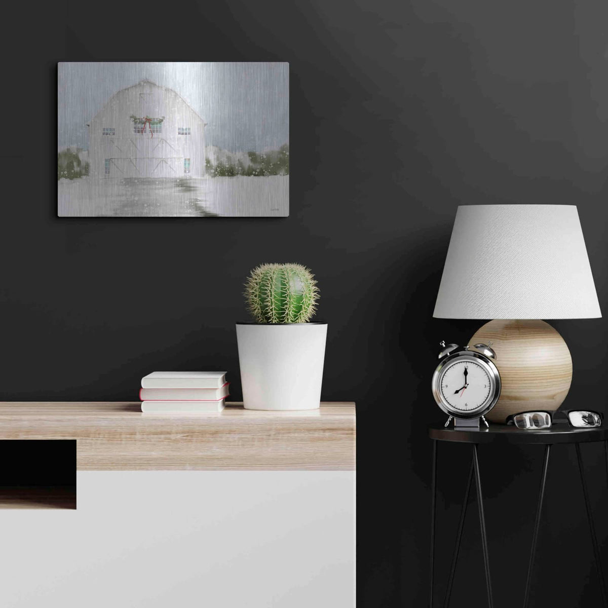 'Christmas Barn' by House Fenway – Metal Wall Art, 24x16 room view