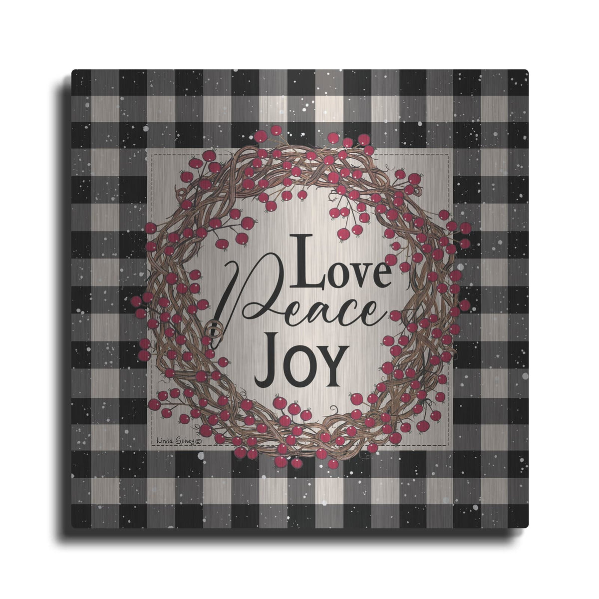 'Love Peace Joy with Berries' by Linda Spivey – Metal Wall Art