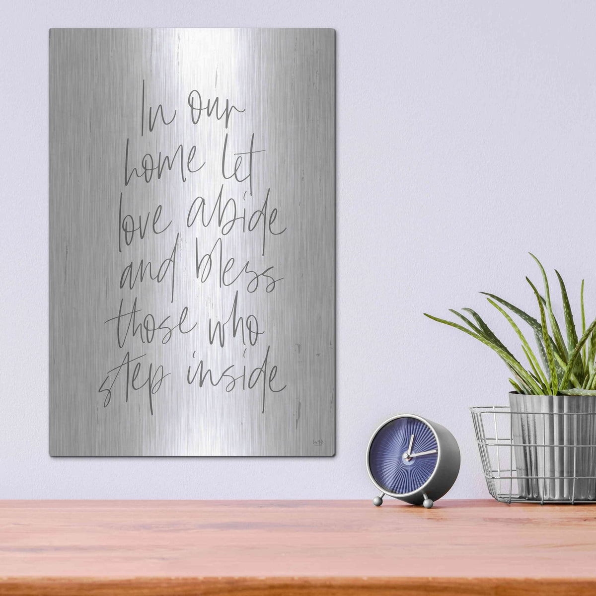 'Let Love Abide' by Lux + Me – Metal Wall Art, 12x16 room view