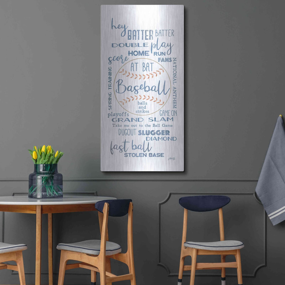 'Baseball Phrases' by Marla Rae – Metal Wall Art, 24x48 room view