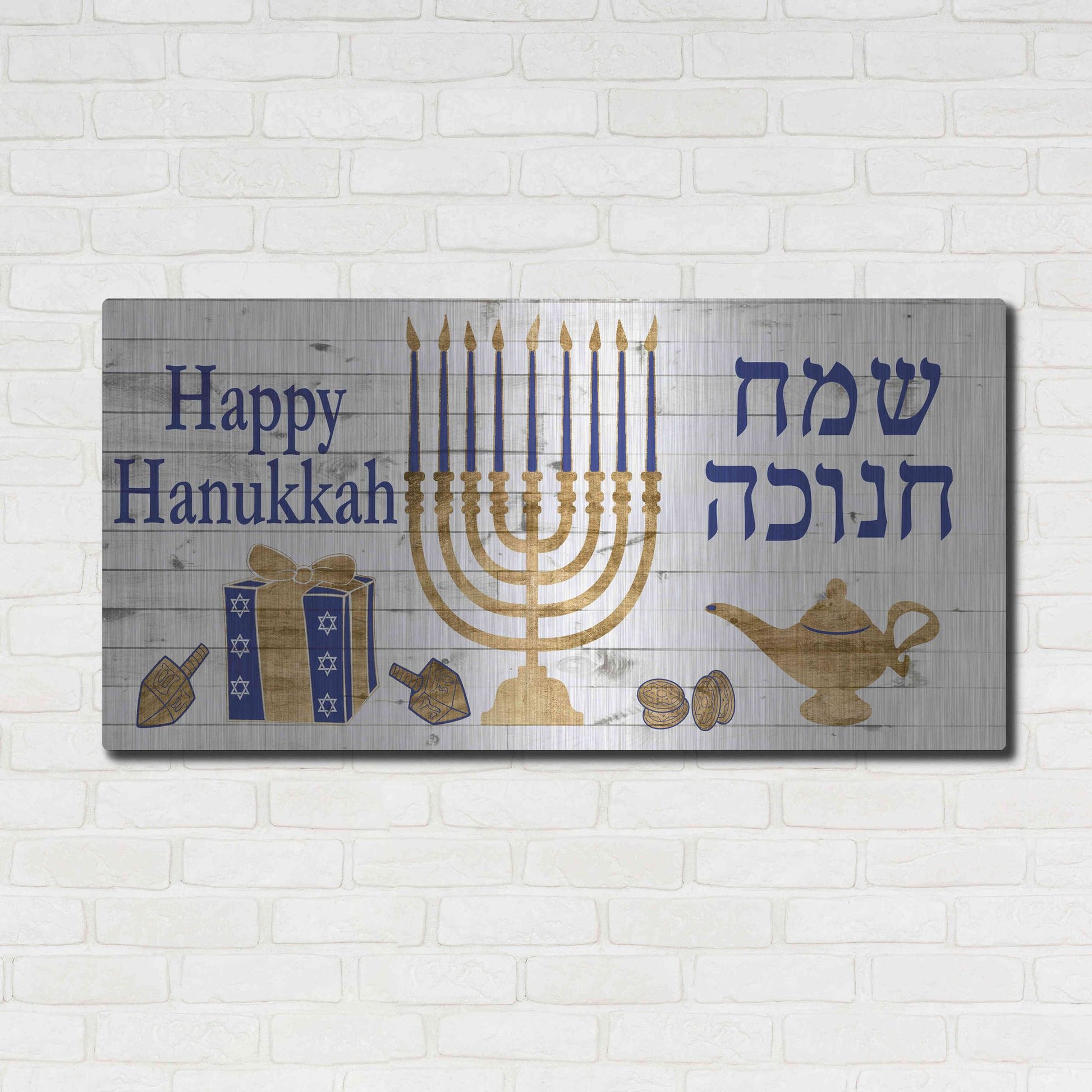 Luxe Metal Art 'Punny Hanukkah Collection H' by Alicia Ludwig, Metal Wall Art,48x24
